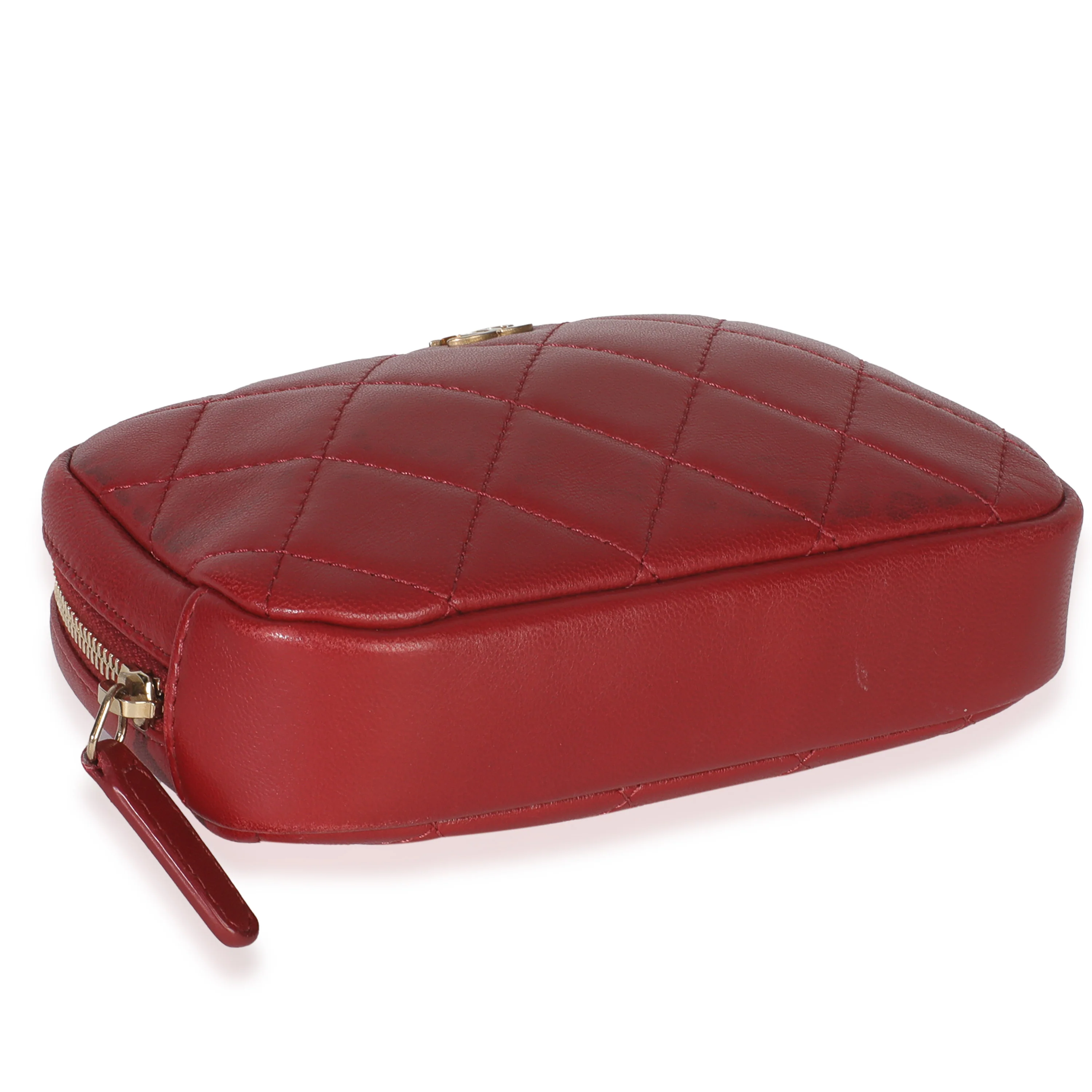 Red Quilted Lambskin CC Curvy Cosmetic Pouch - Image 6