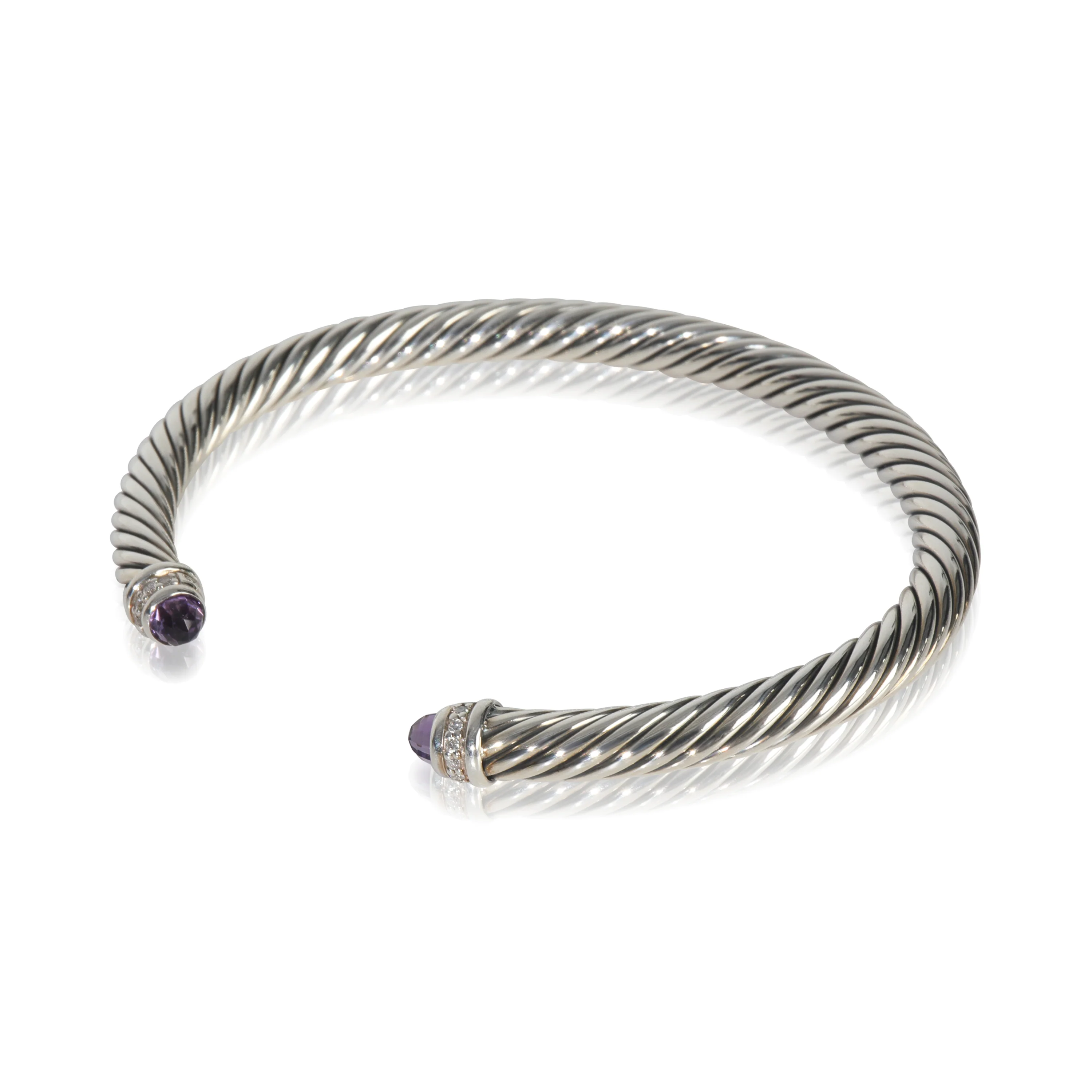 Sterling Silver Amethyst and Diamond Cable Classic Bracelet - Image 2