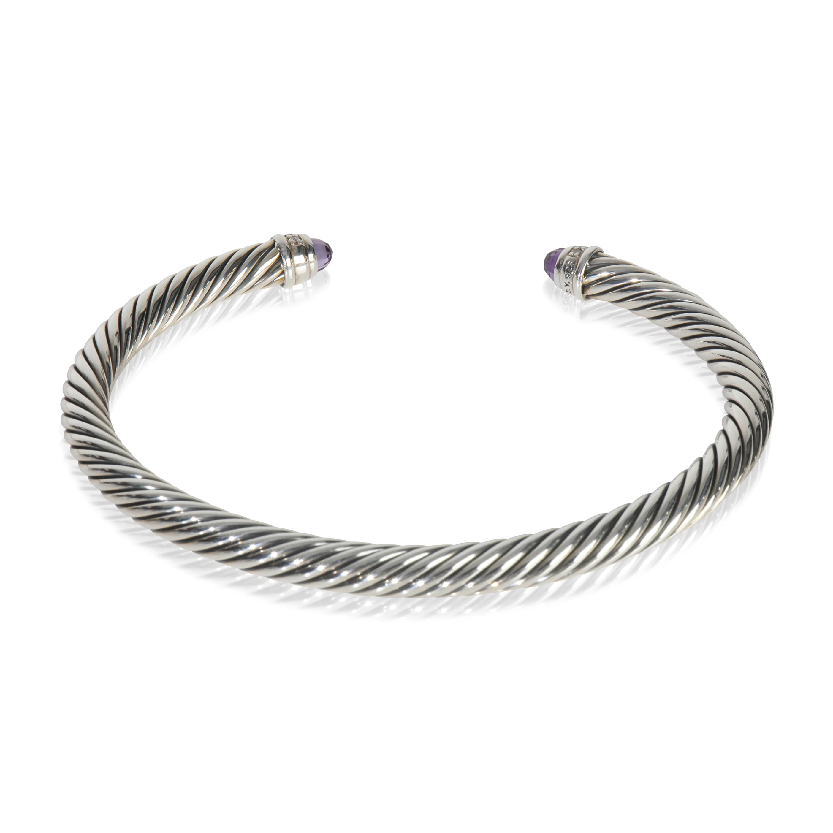 Sterling Silver Amethyst and Diamond Cable Classic Bracelet - Image 3