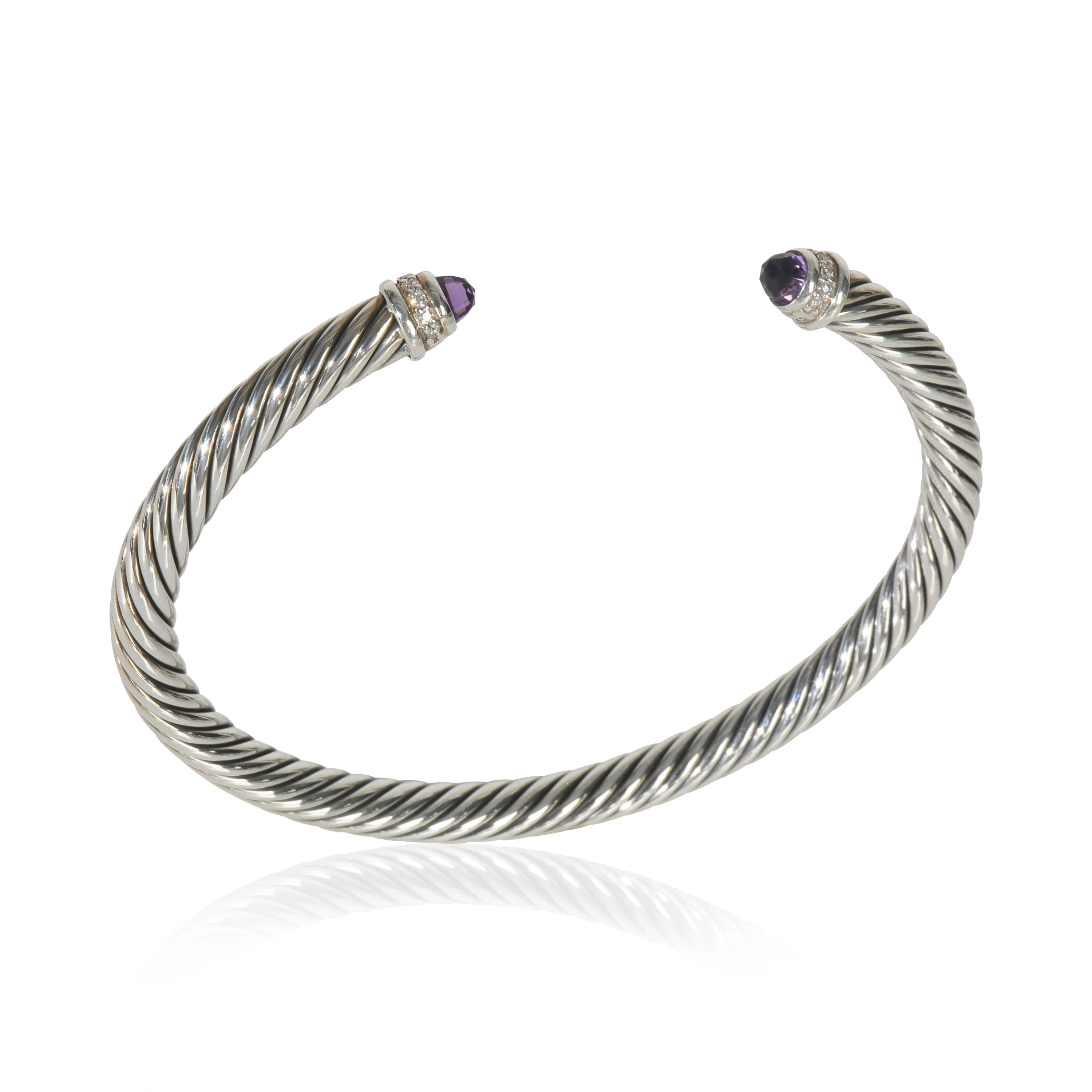 Sterling Silver Amethyst and Diamond Cable Classic Bracelet - Image 4