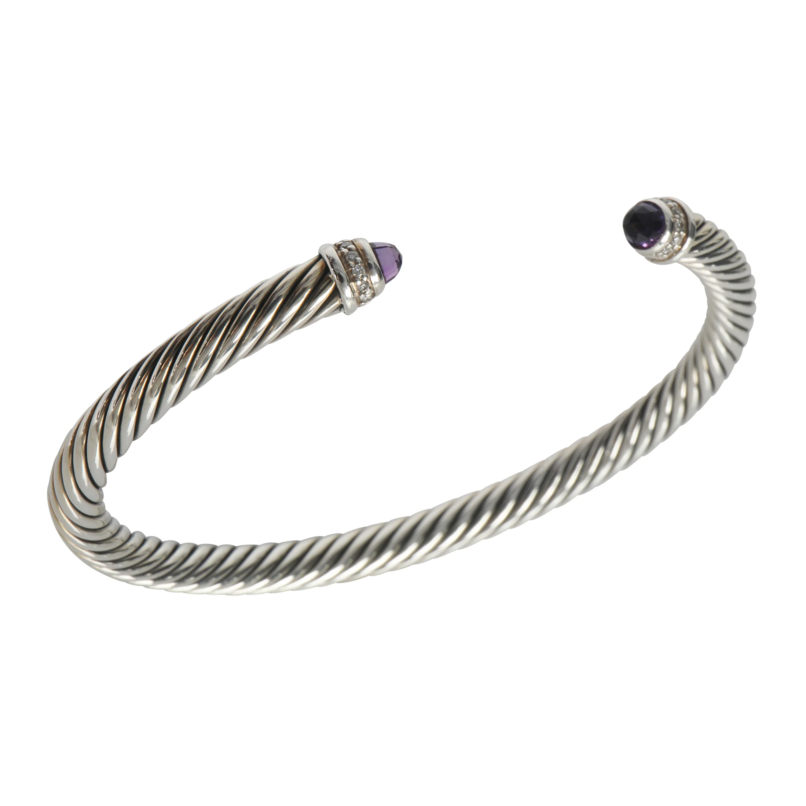 Sterling Silver Amethyst and Diamond Cable Classic Bracelet - Image 5