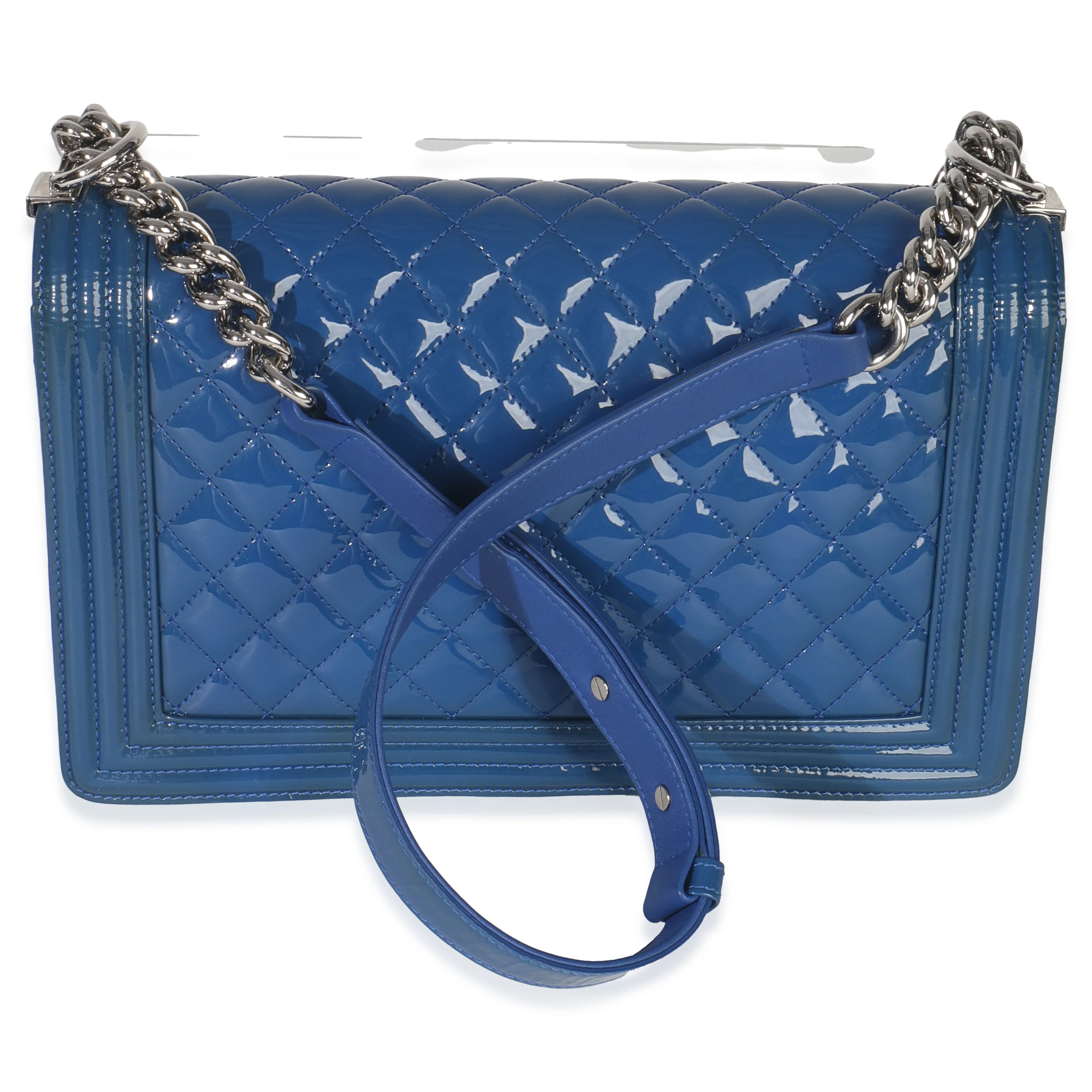 Blue Quilted Patent Plexiglass New Medium Boy Bag - Image 4