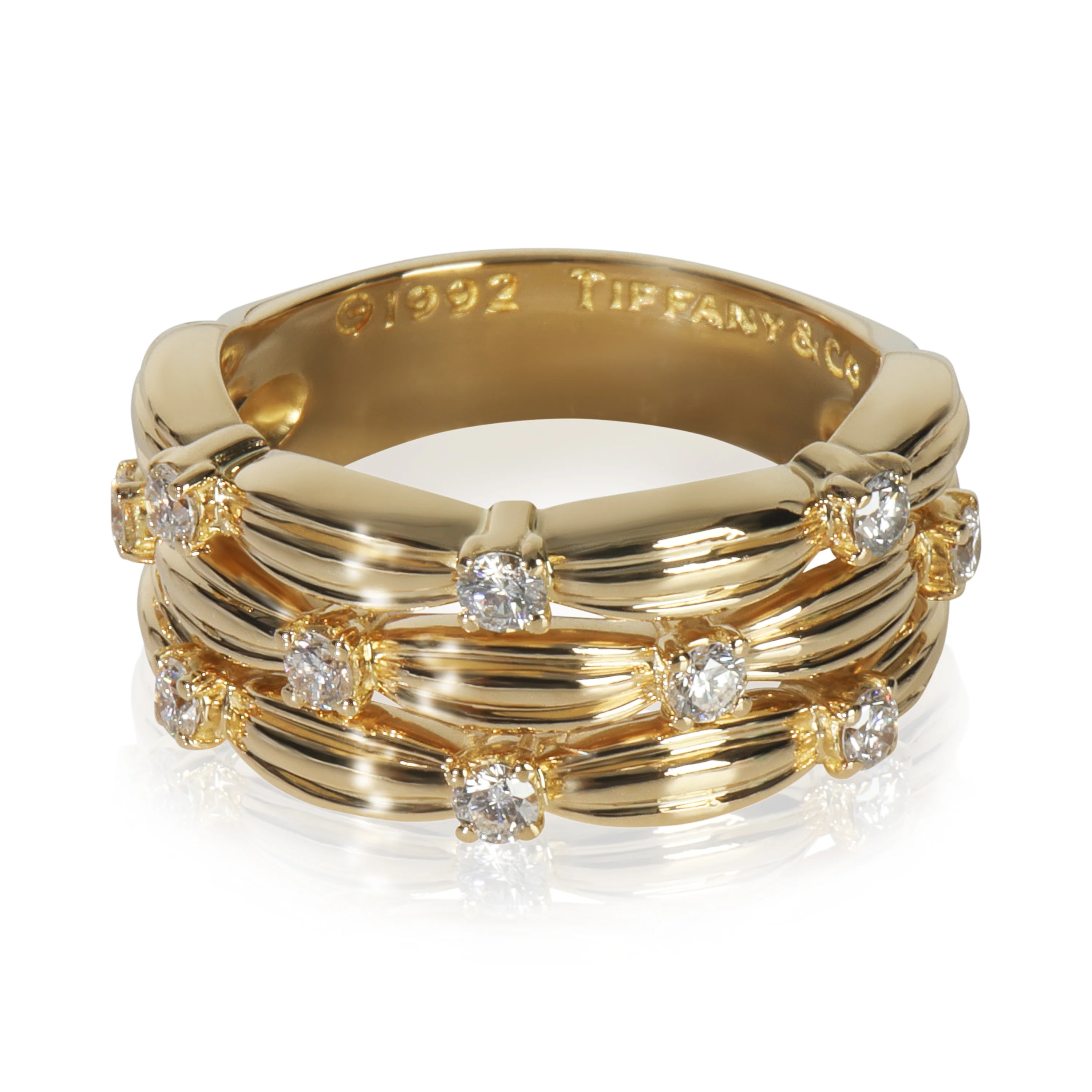 Yellow Gold Diamond Vintage Three Row Ring