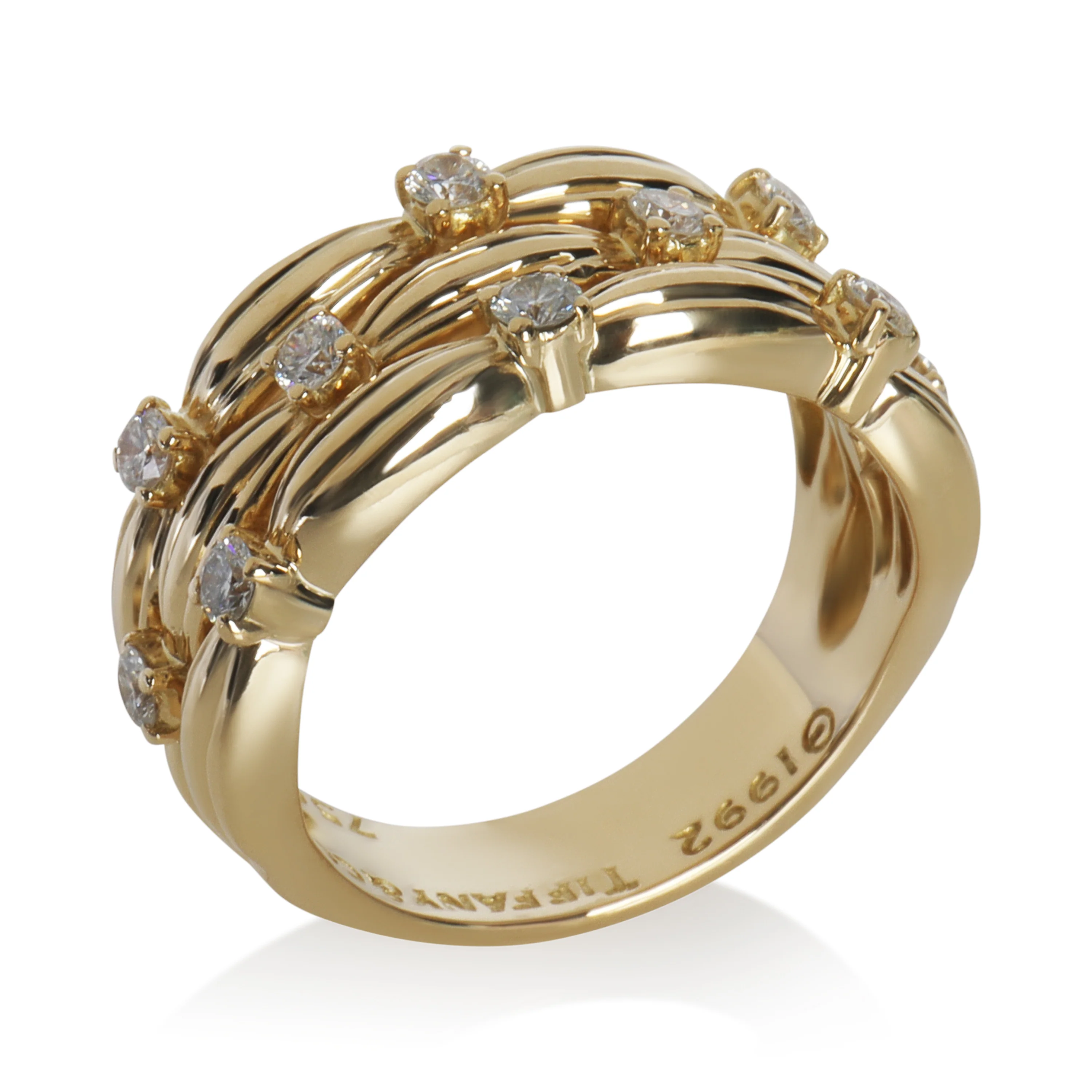 Yellow Gold Diamond Vintage Three Row Ring - Image 5