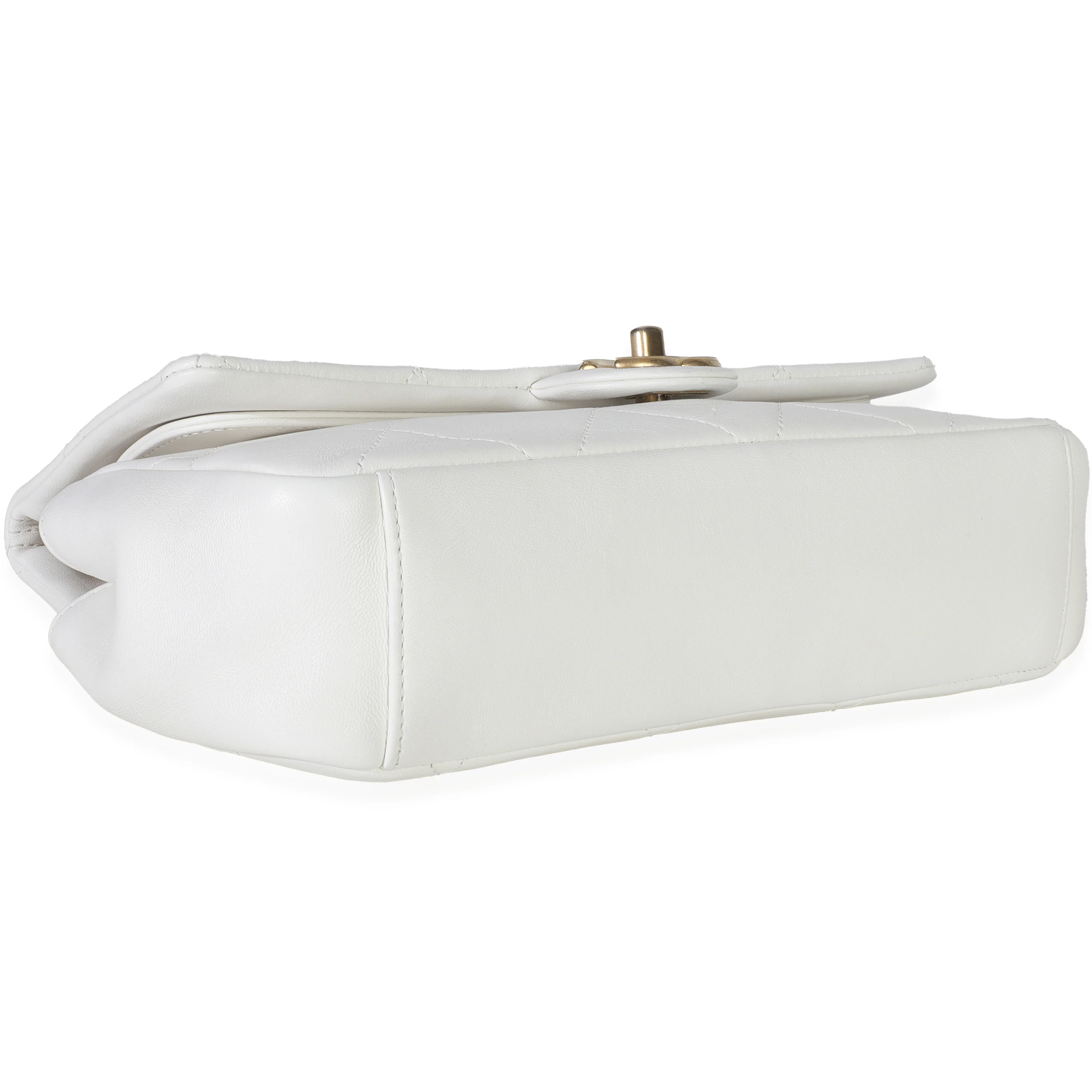 White Quilted Lambskin A Real Catch Flap Handbag - Image 6