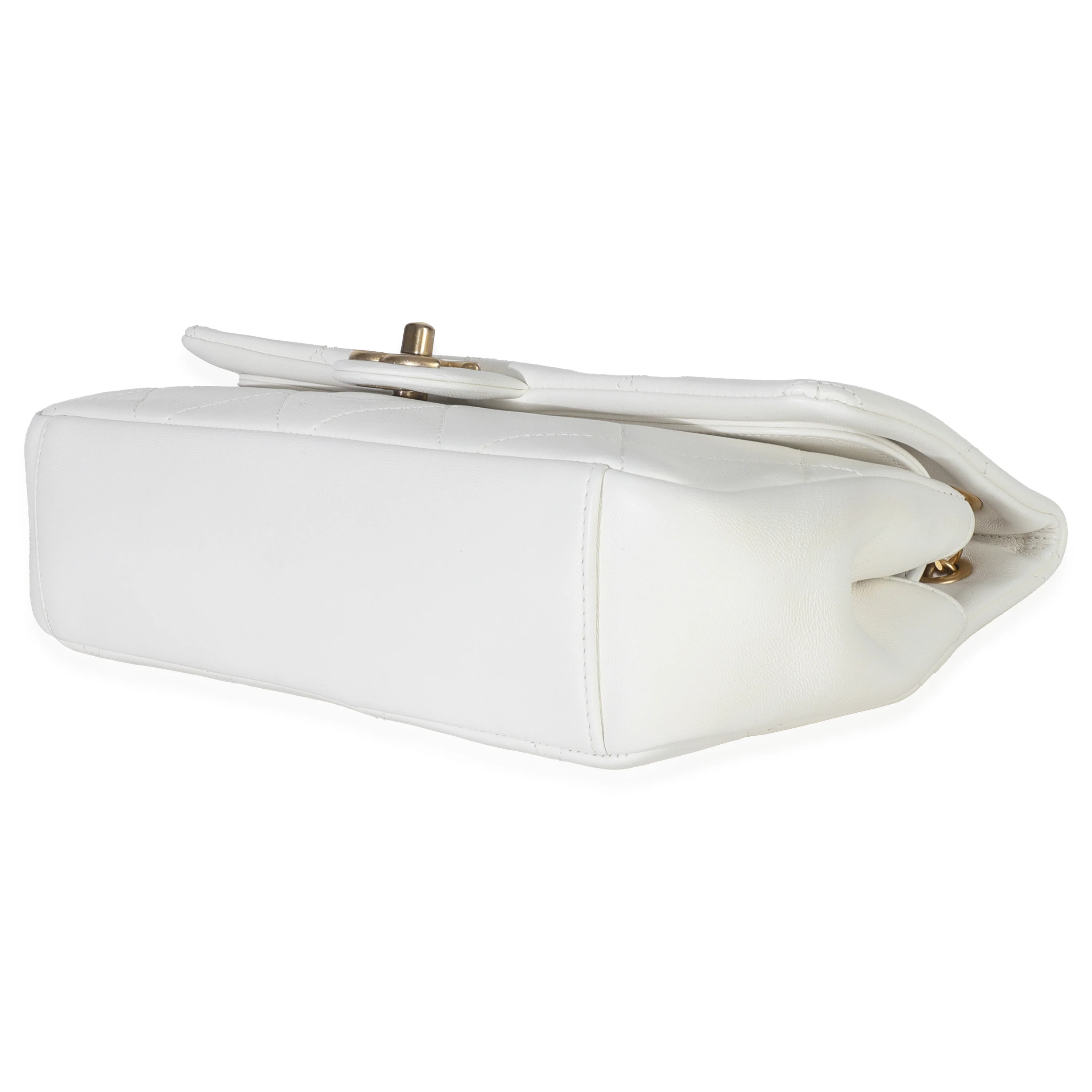 White Quilted Lambskin A Real Catch Flap Handbag - Image 7