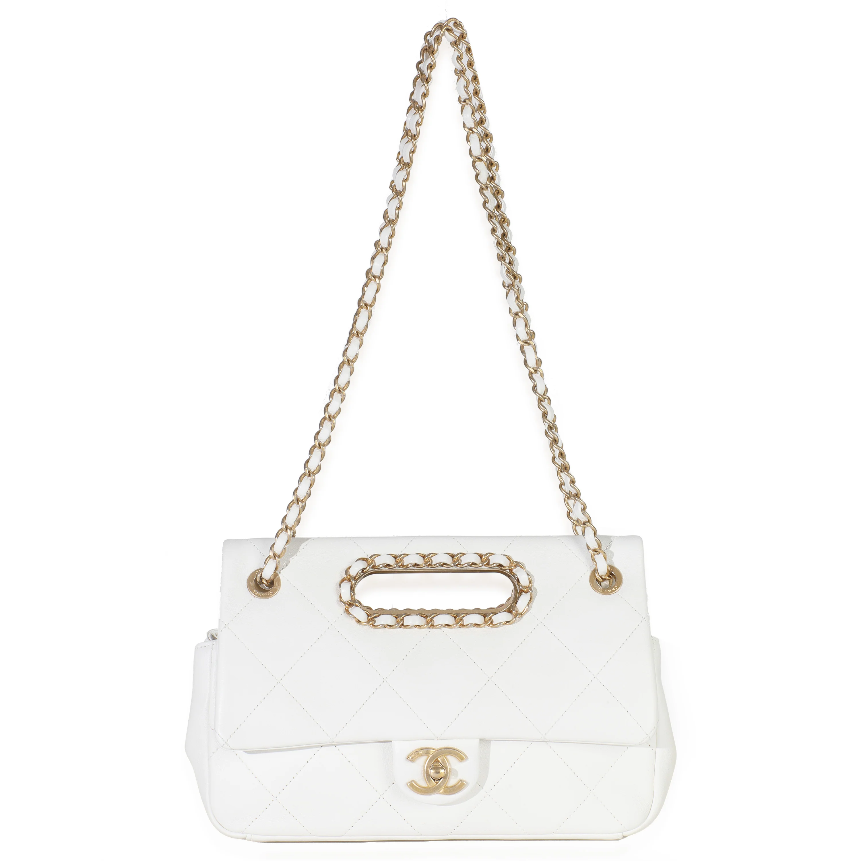 White Quilted Lambskin A Real Catch Flap Handbag - Image 8