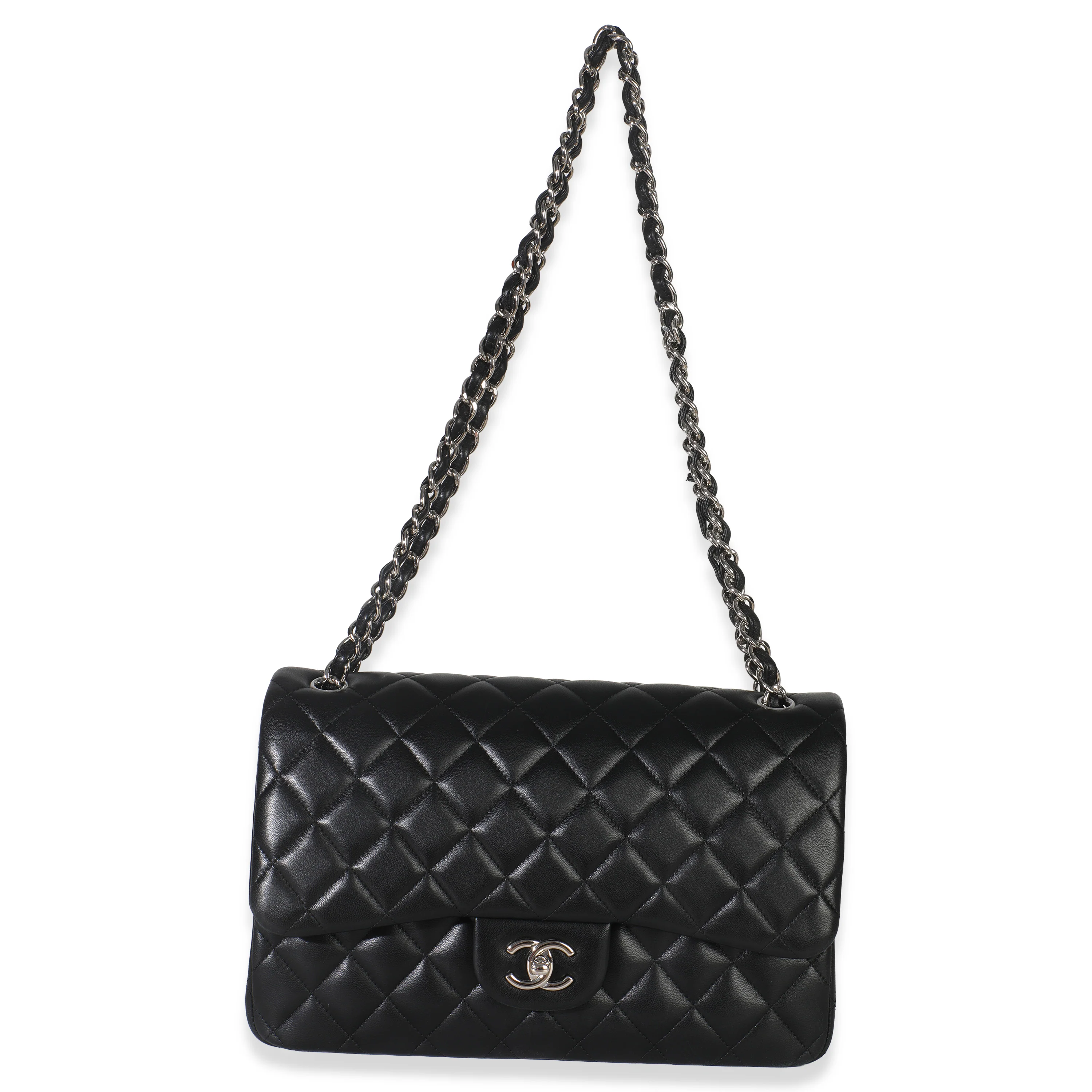 Black Quilted Lambskin Jumbo Double Flap Bag - Image 8
