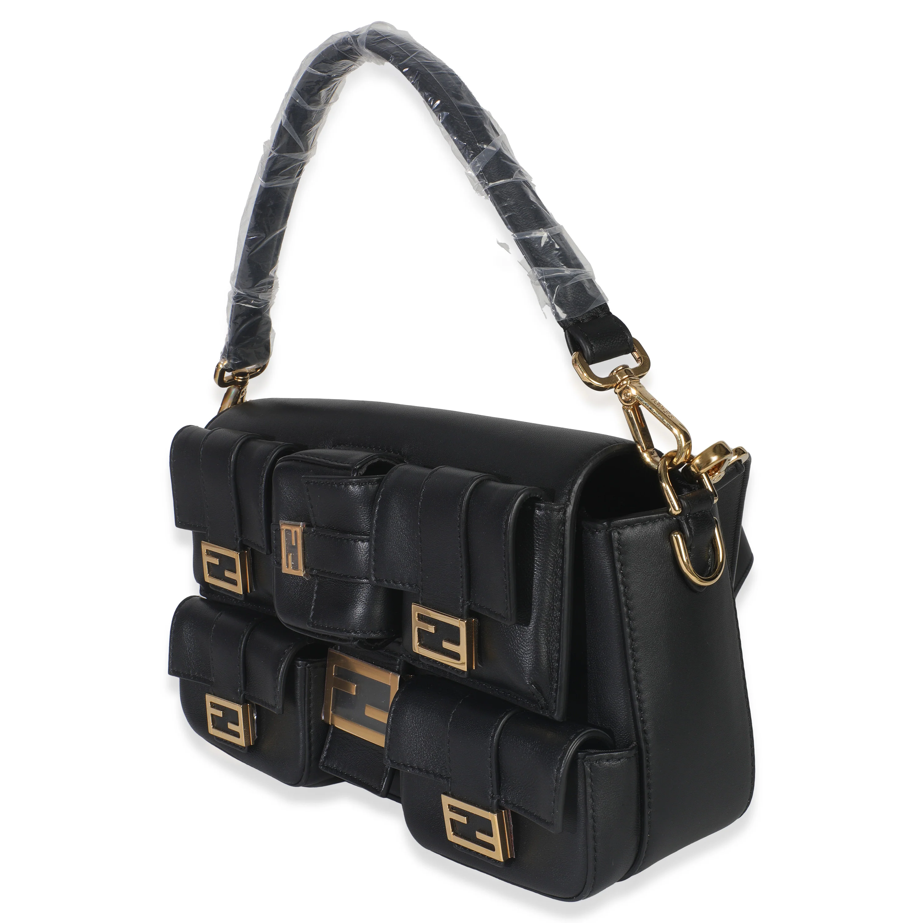 Black Nappa Convertible Multipocket Baguette Bag - Image 2
