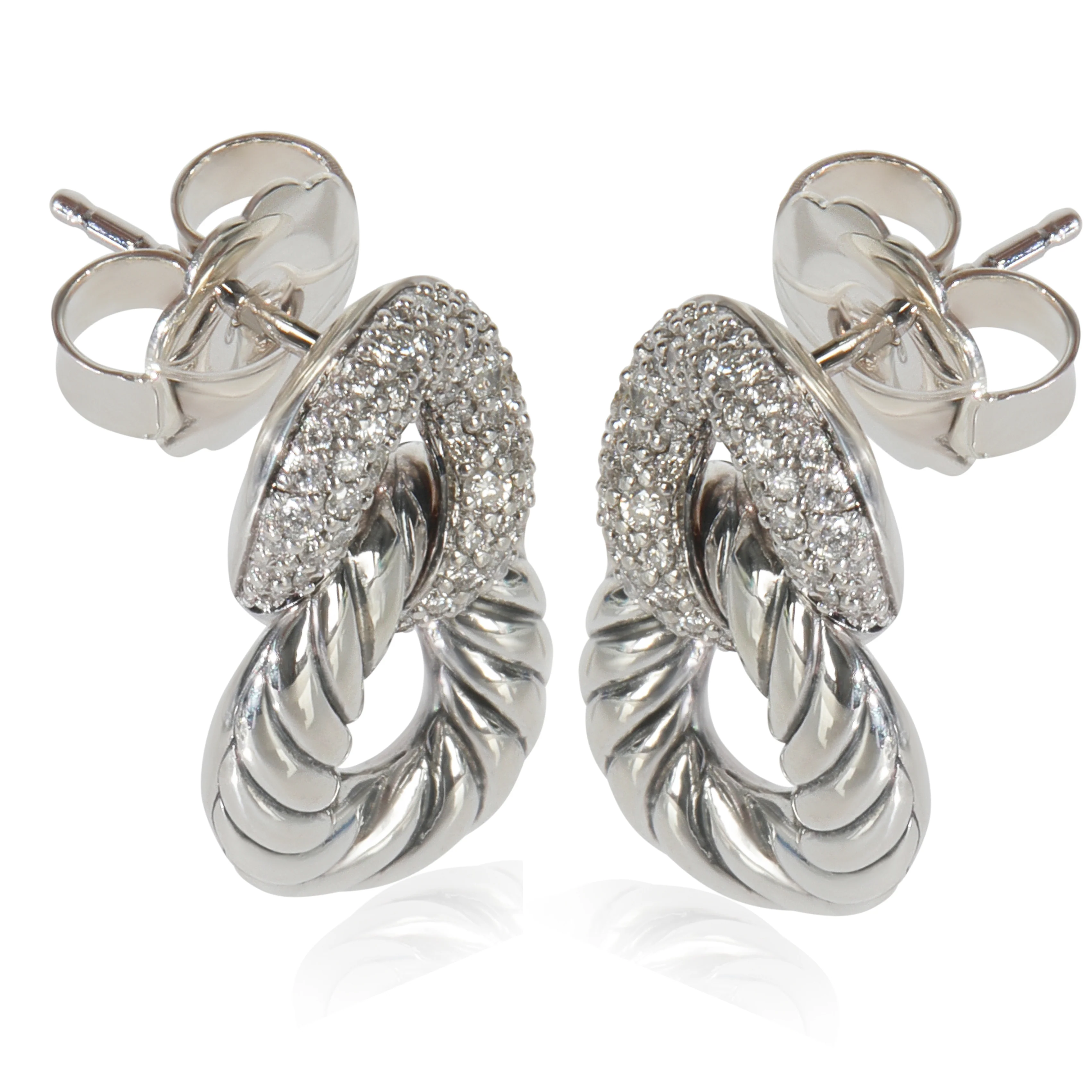 Sterling Silver Diamond Belmont Link Earrings - Image 2