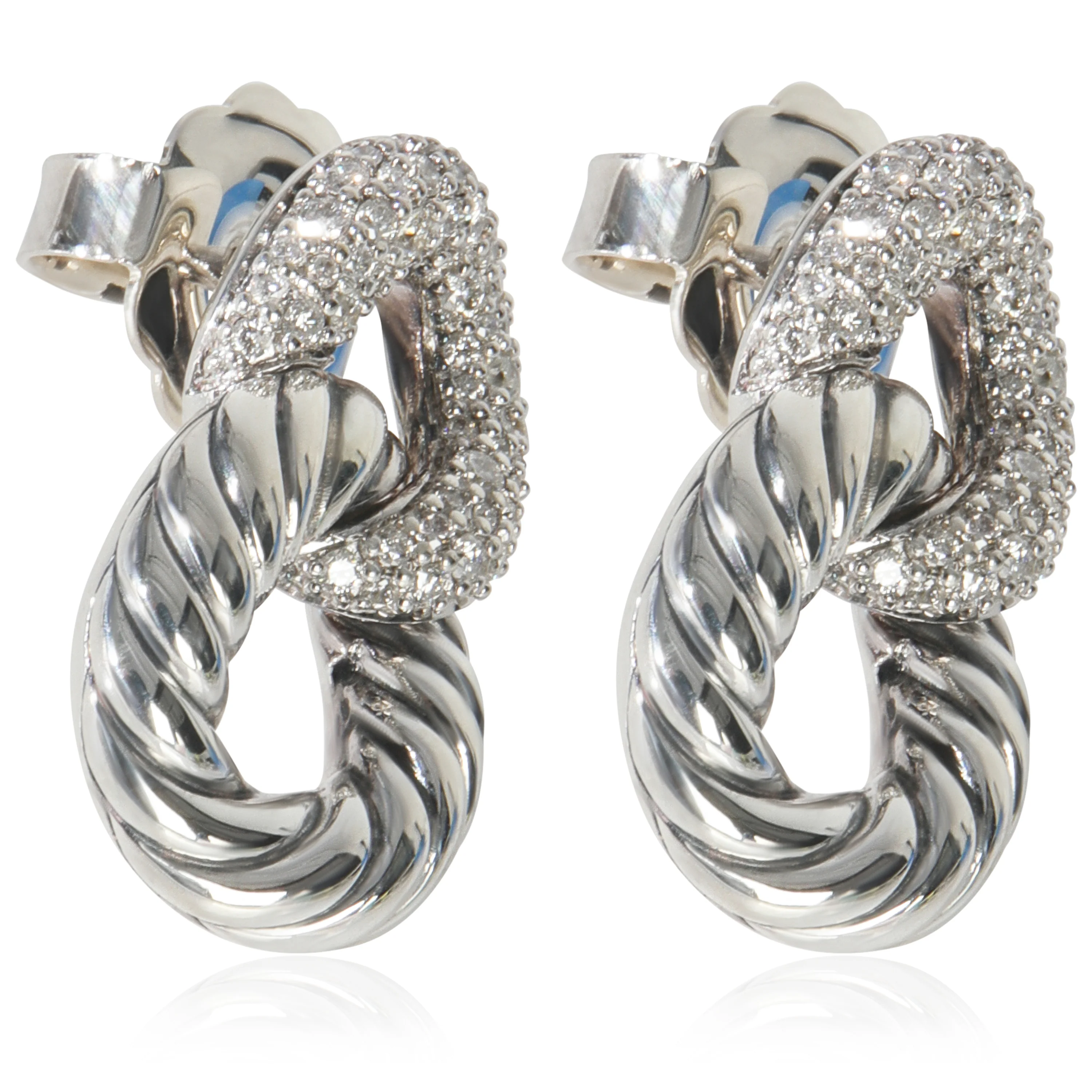 Sterling Silver Diamond Belmont Link Earrings - Image 5