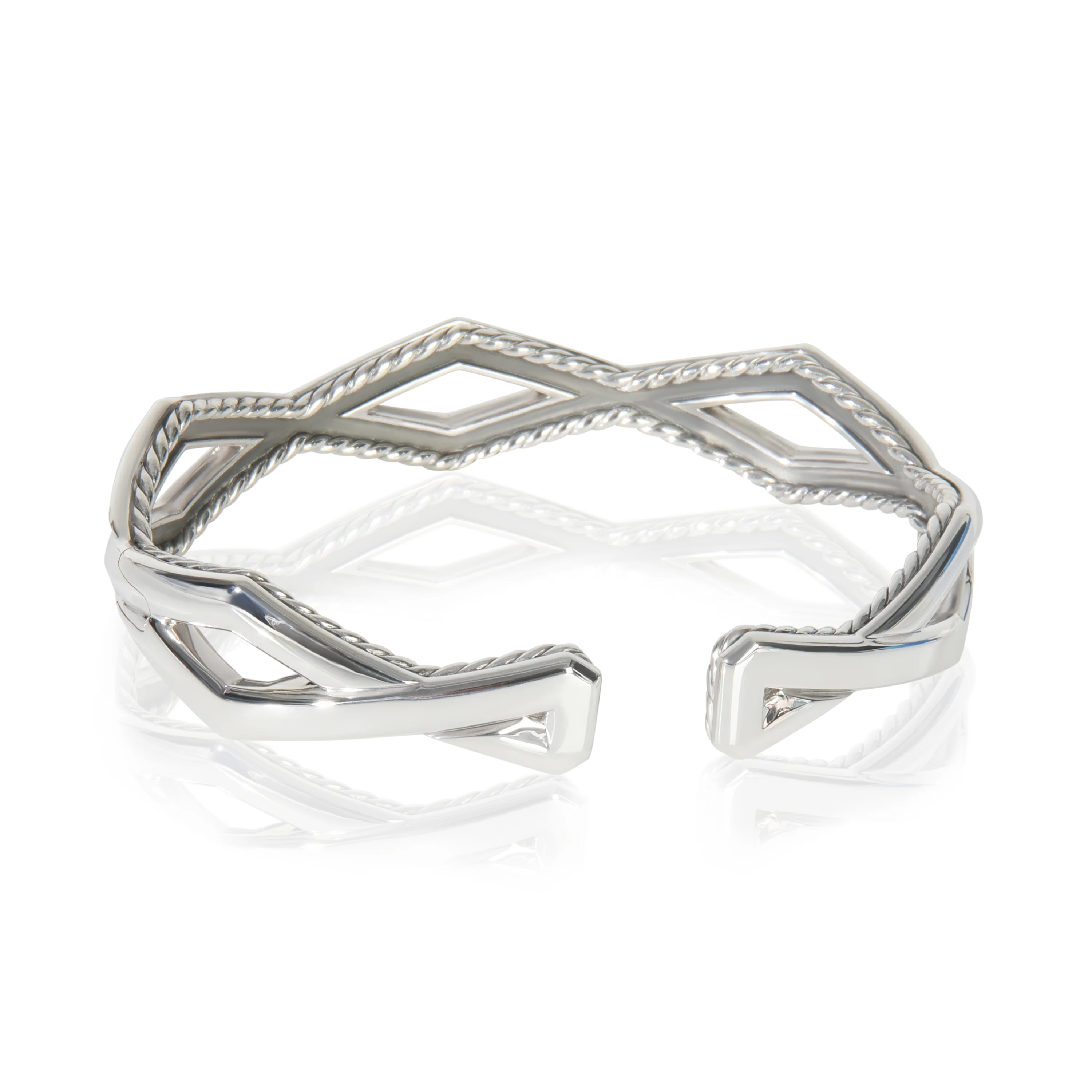Sterling Silver Diamond Zig Zag Stax Two Row Cuff Bracelet - Image 3