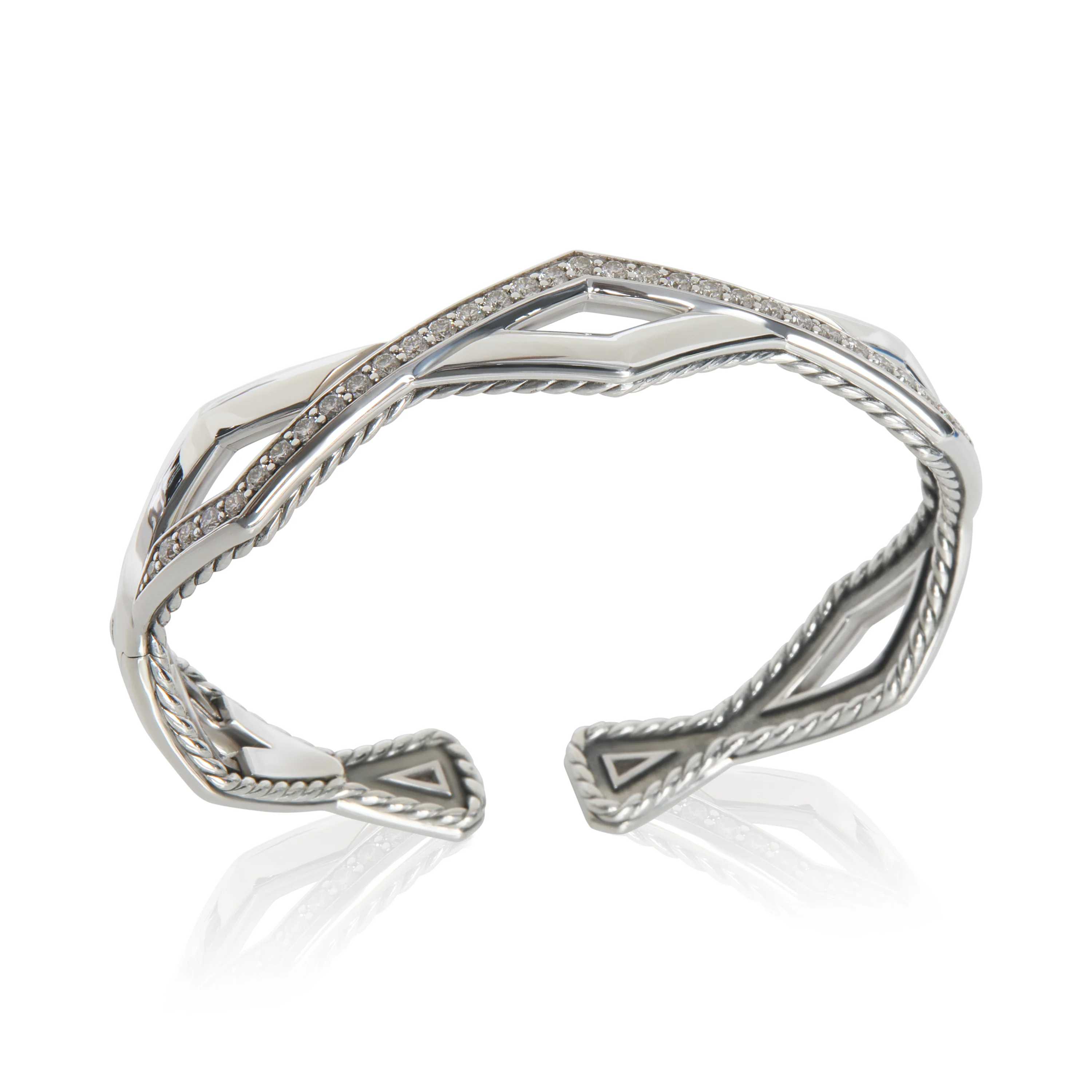 Sterling Silver Diamond Zig Zag Stax Two Row Cuff Bracelet - Image 4
