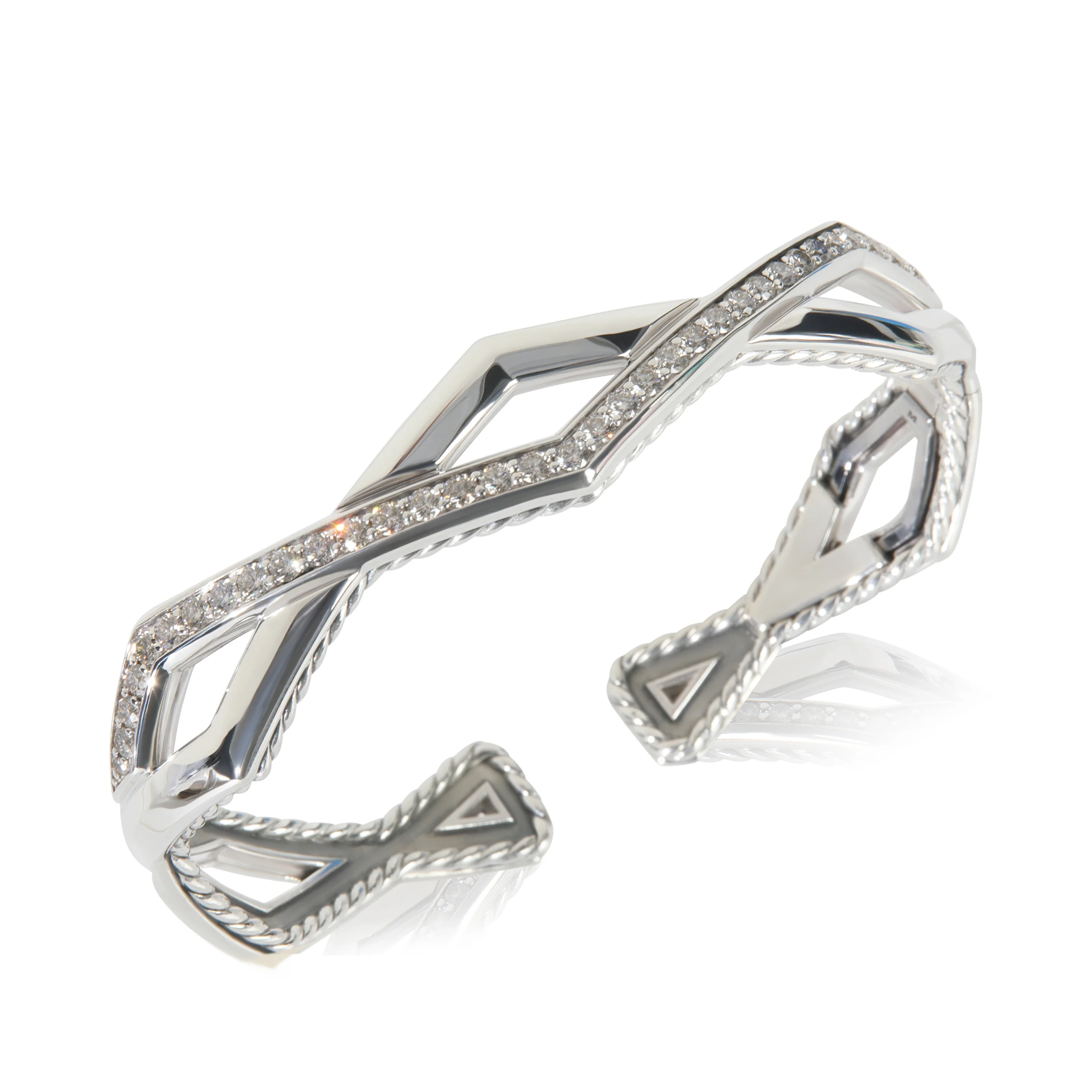Sterling Silver Diamond Zig Zag Stax Two Row Cuff Bracelet - Image 5