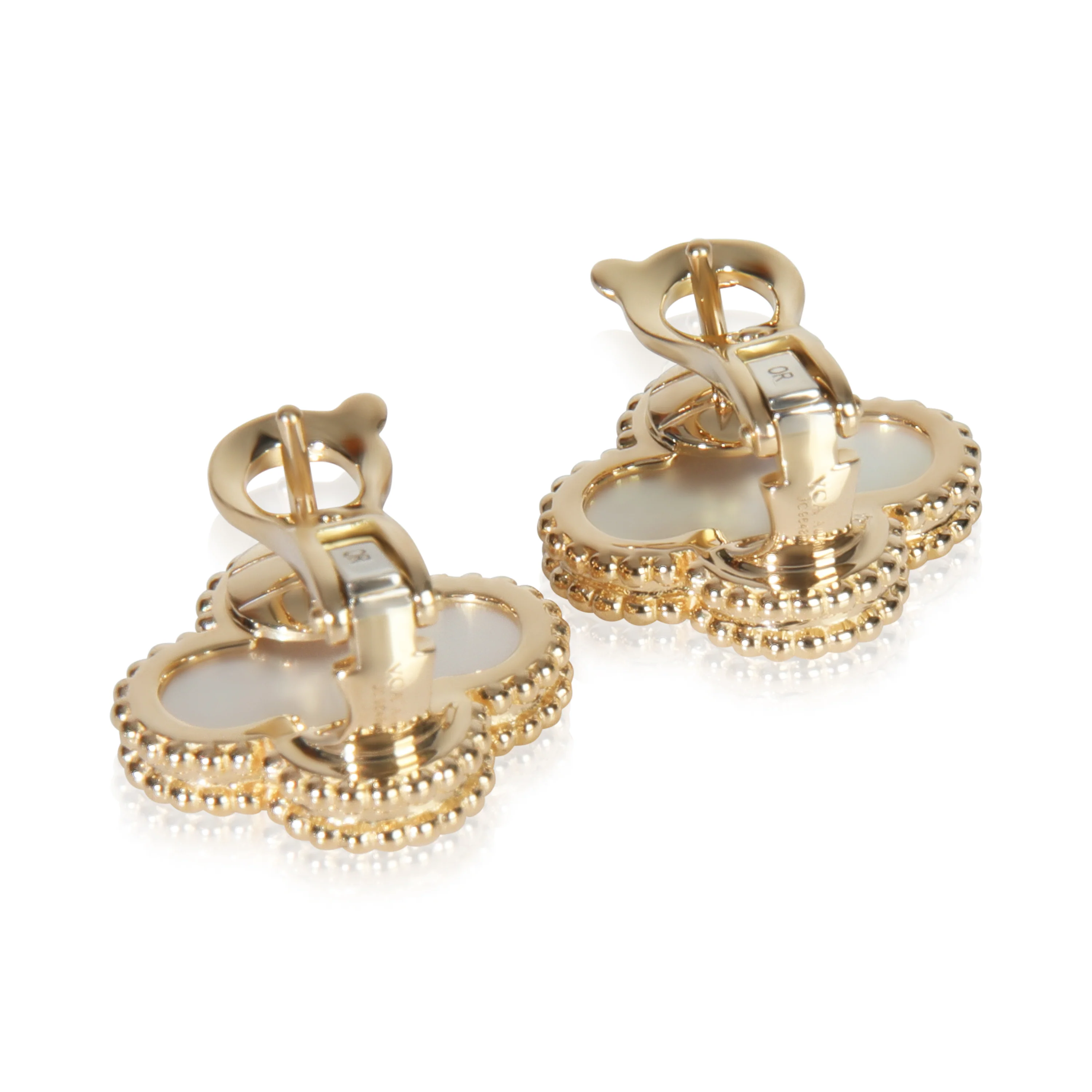 Yellow Gold Mother Of Pearl Vintage Alhambra Earrings - Image 3
