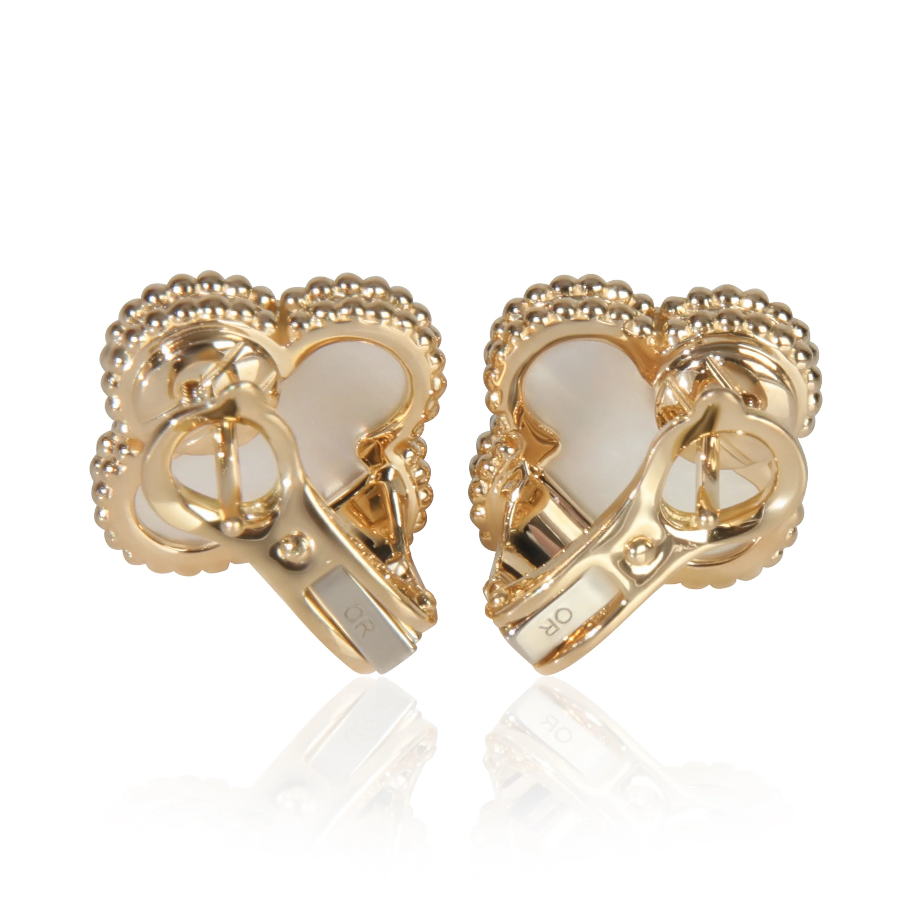 Yellow Gold Mother Of Pearl Vintage Alhambra Earrings - Image 4