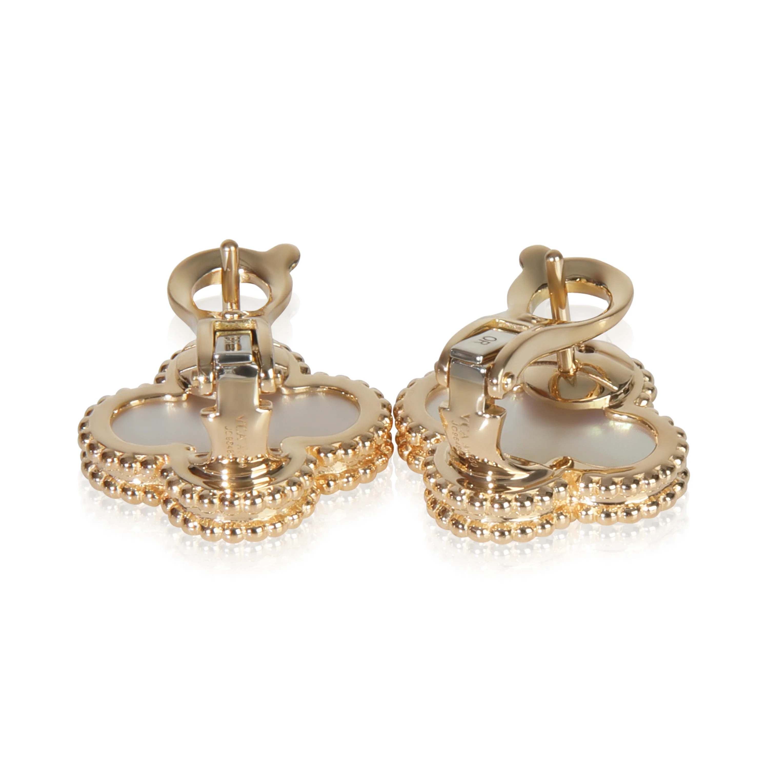 Yellow Gold Mother Of Pearl Vintage Alhambra Earrings - Image 5