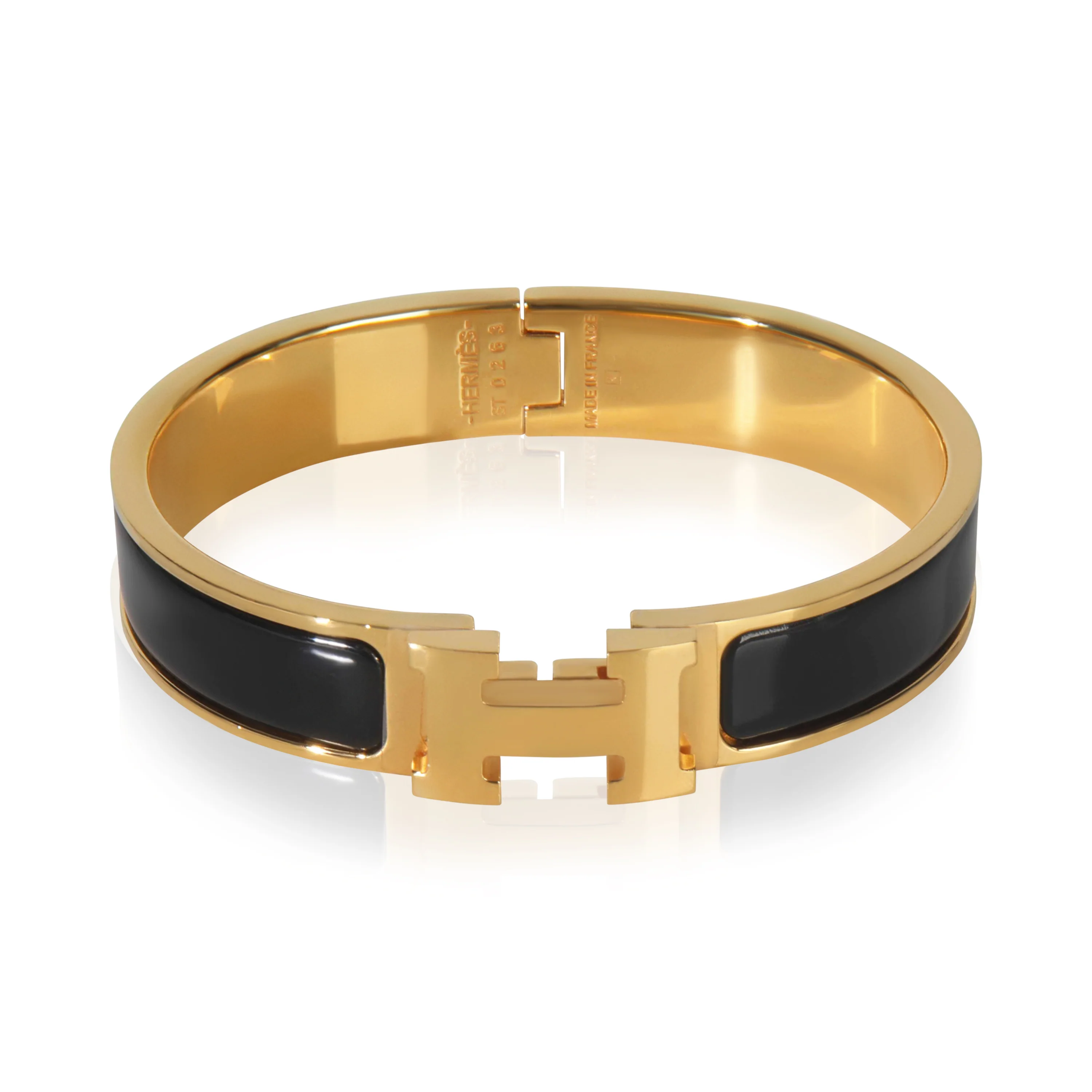Gold-Plated Clic H In Noir Bracelet