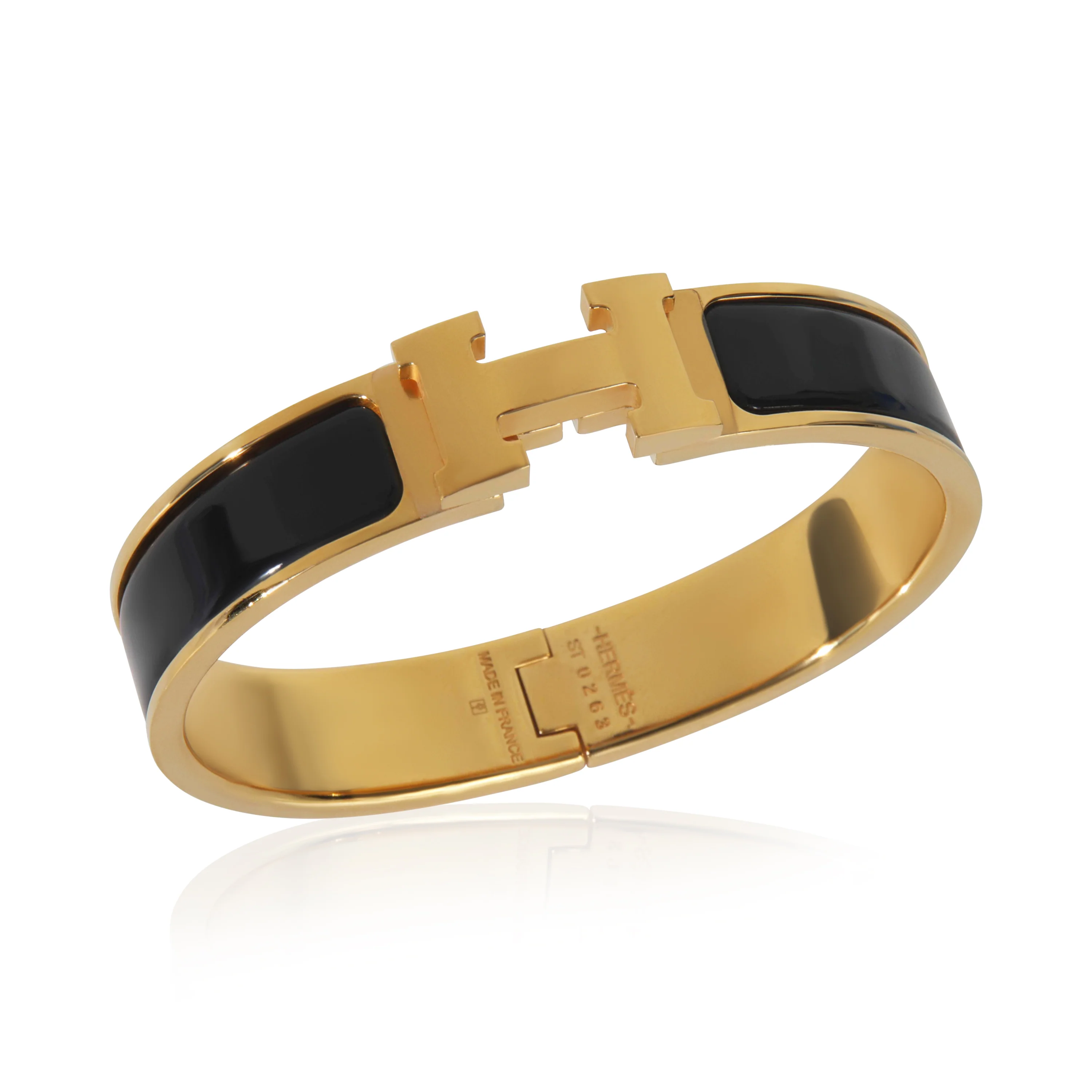 Gold-Plated Clic H In Noir Bracelet - Image 6