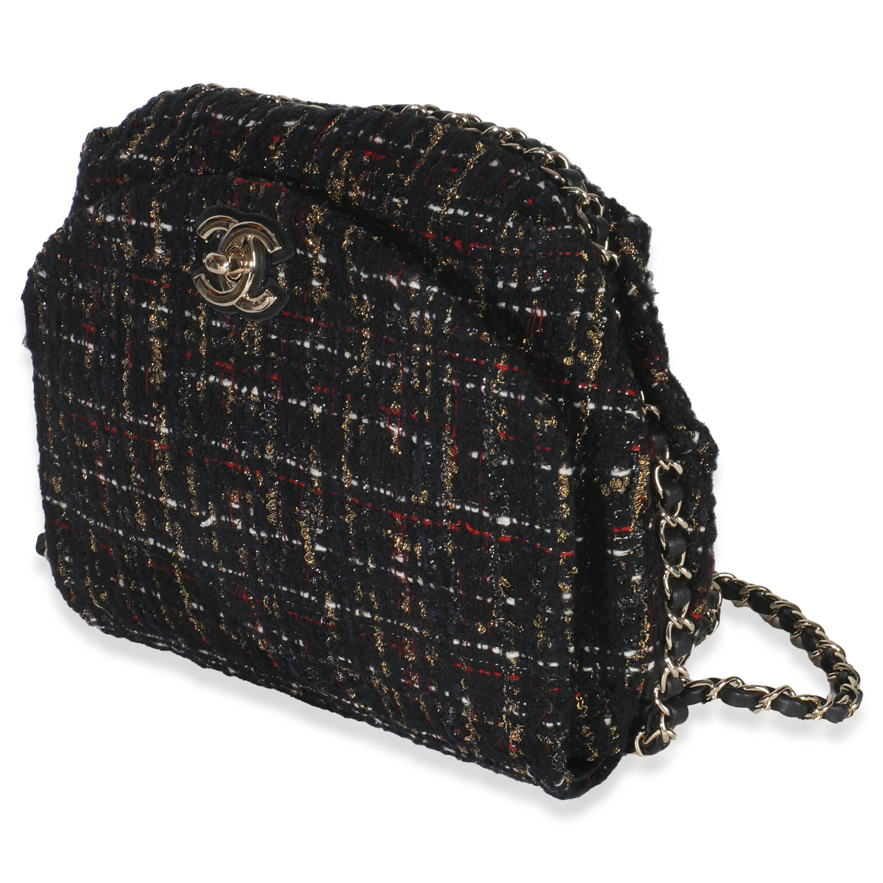 Gold Multicolor Tweed Small Chain Around Saddle Flap Bag - Image 2