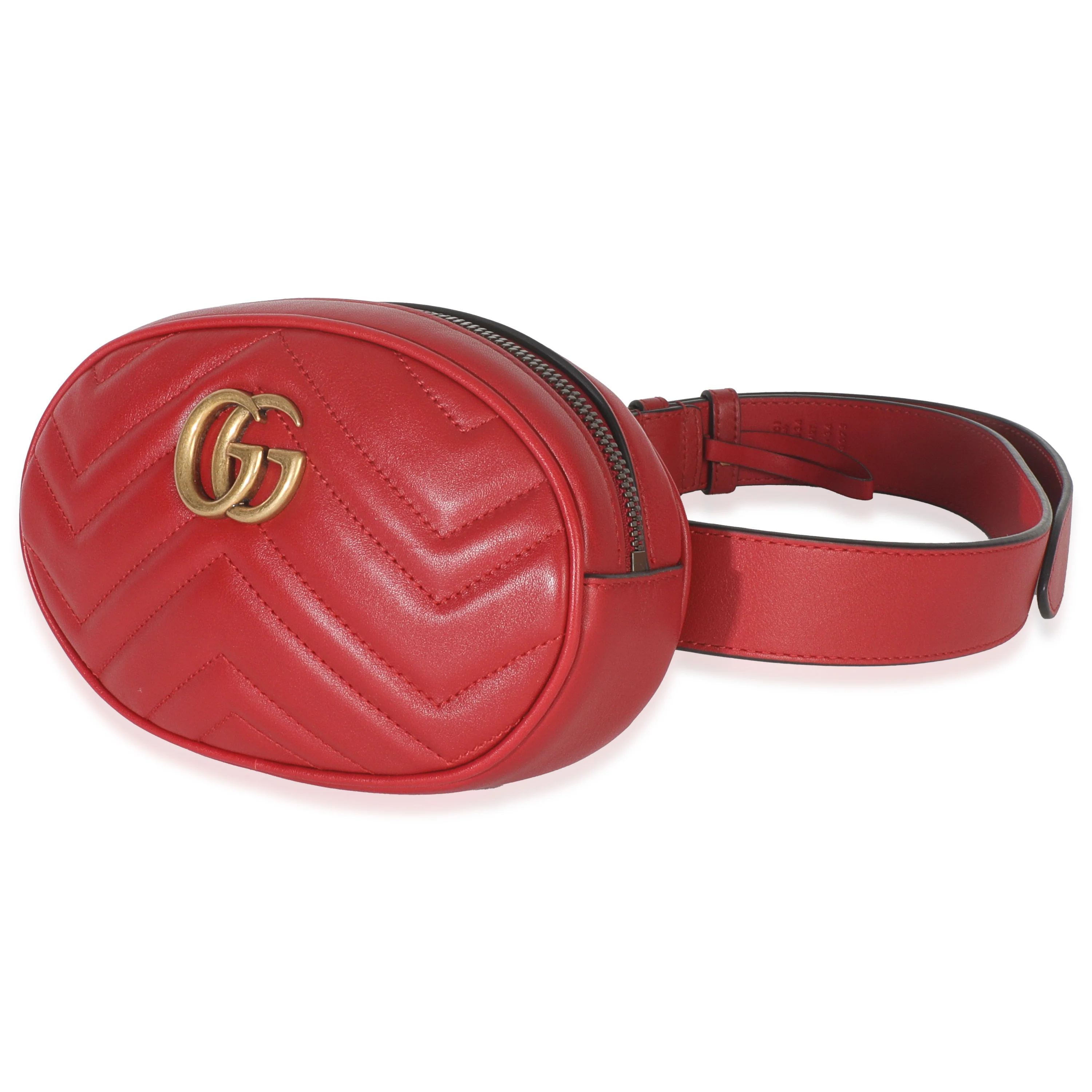Hibiscus Red Matelasse Calfskin GG Marmont Belt Bag 85/34 - Image 2