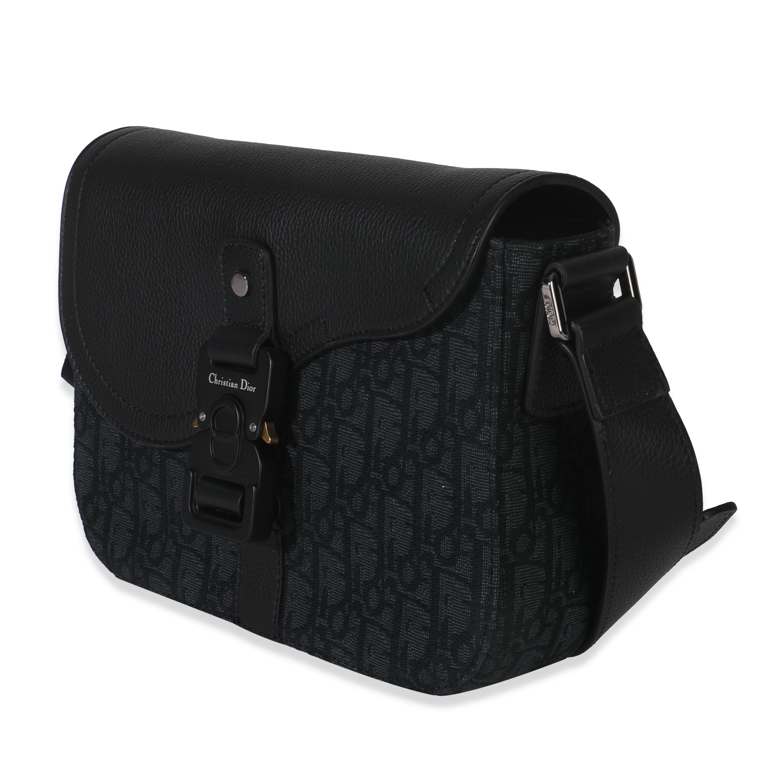 Black Oblique Canvas Small Saddle Messenger Bag - Image 2