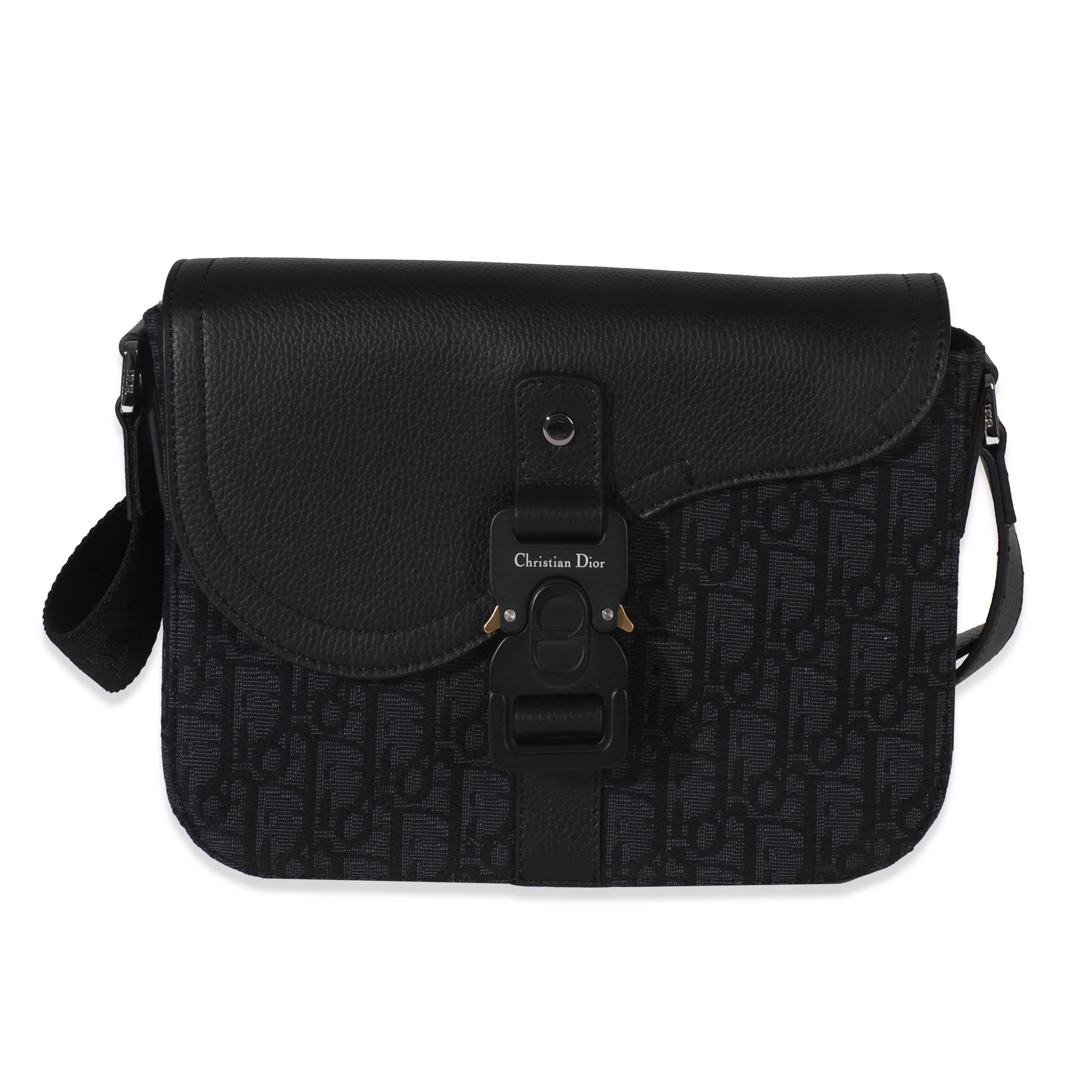 Black Oblique Canvas Small Saddle Messenger