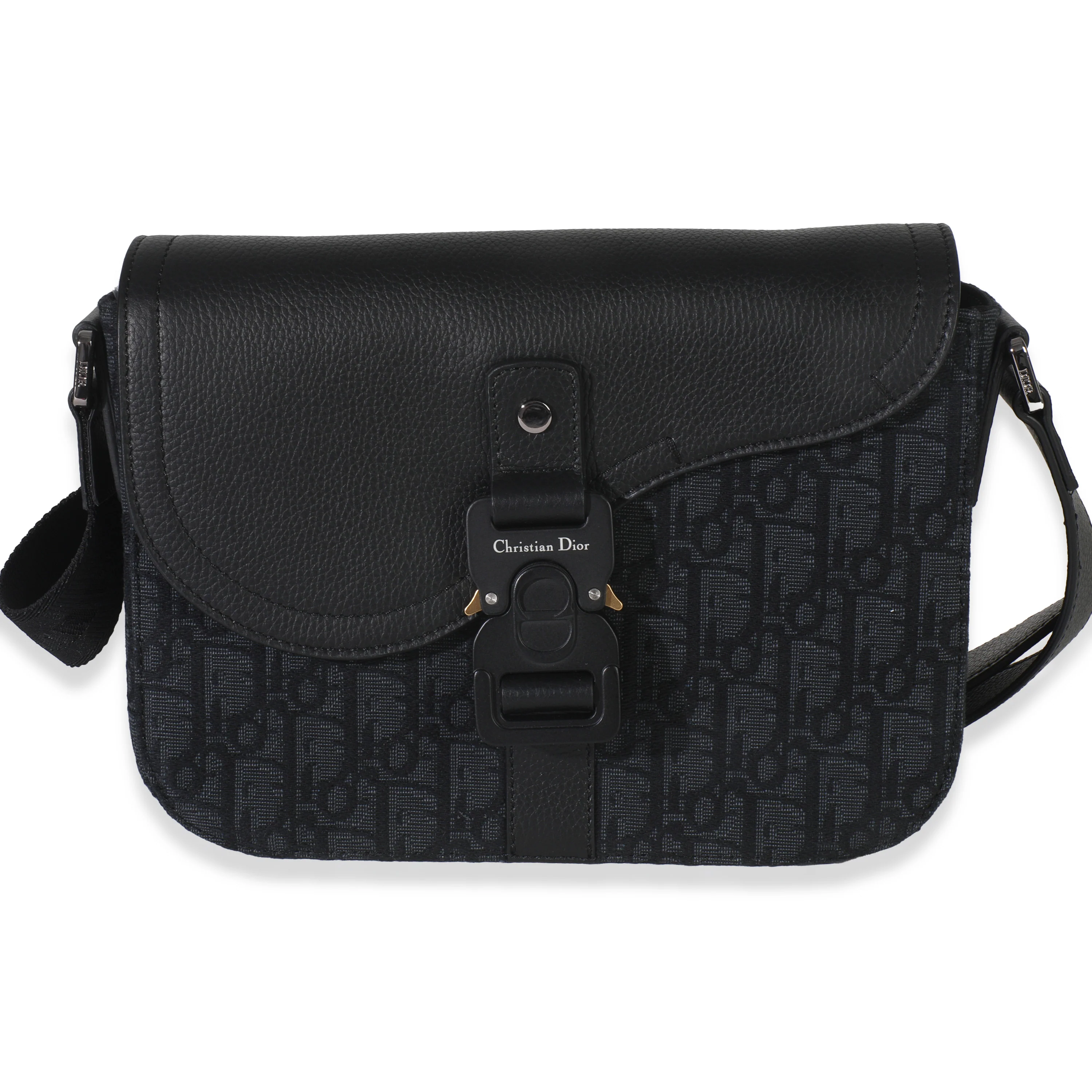 Black Oblique Canvas Small Saddle Messenger - Image 2