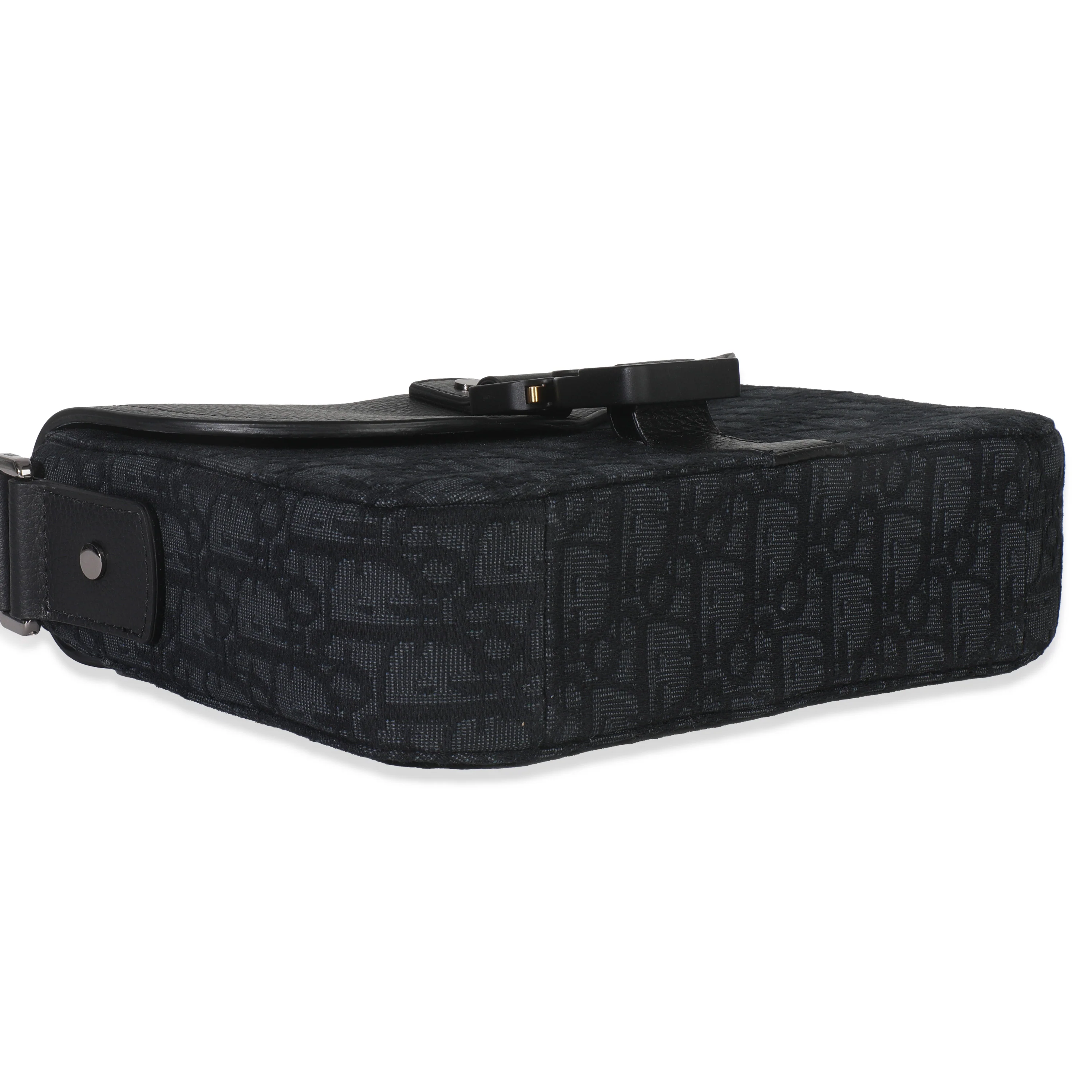 Black Oblique Canvas Small Saddle Messenger - Image 8