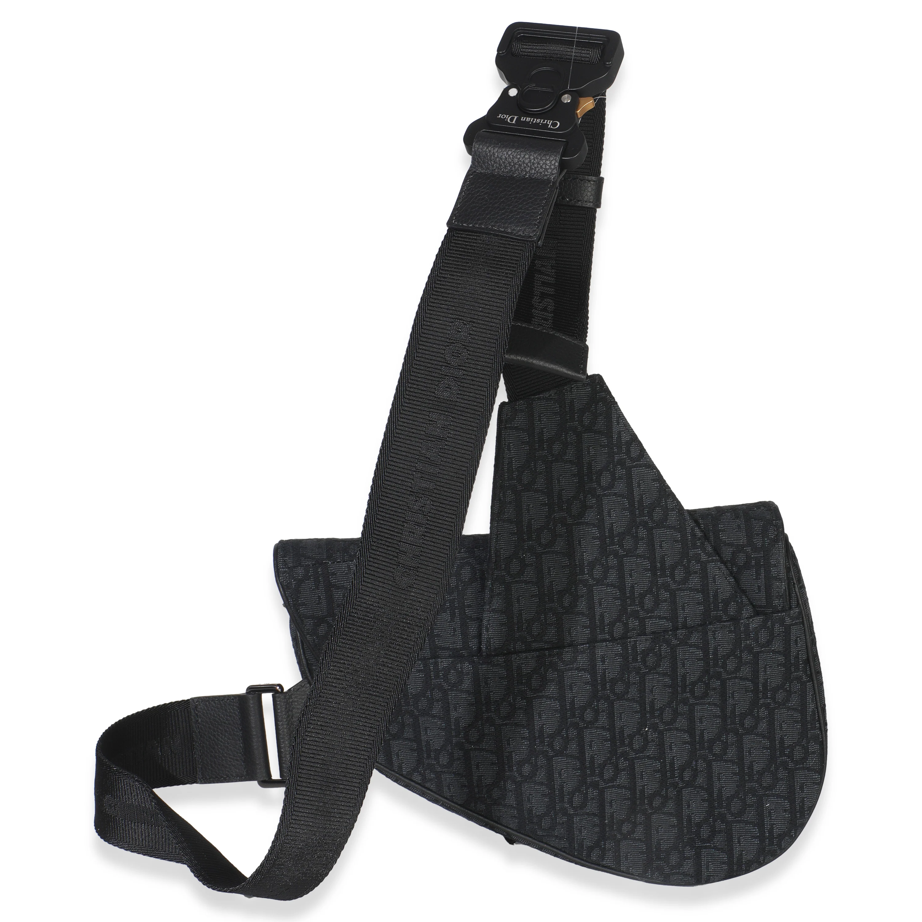 Black Oblique Jacquard Canvas Saddle Bag - Image 3
