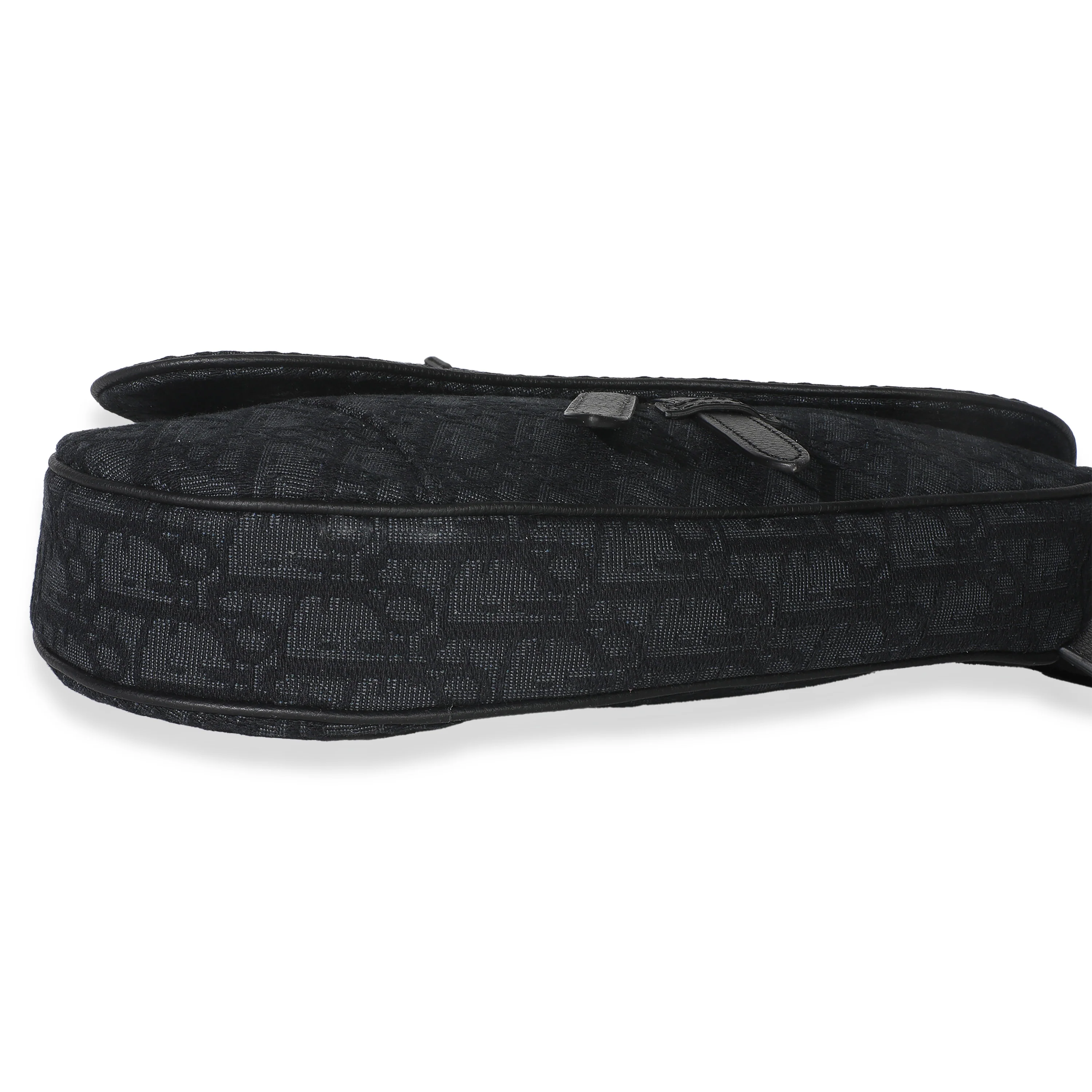 Black Oblique Jacquard Canvas Saddle Bag - Image 4