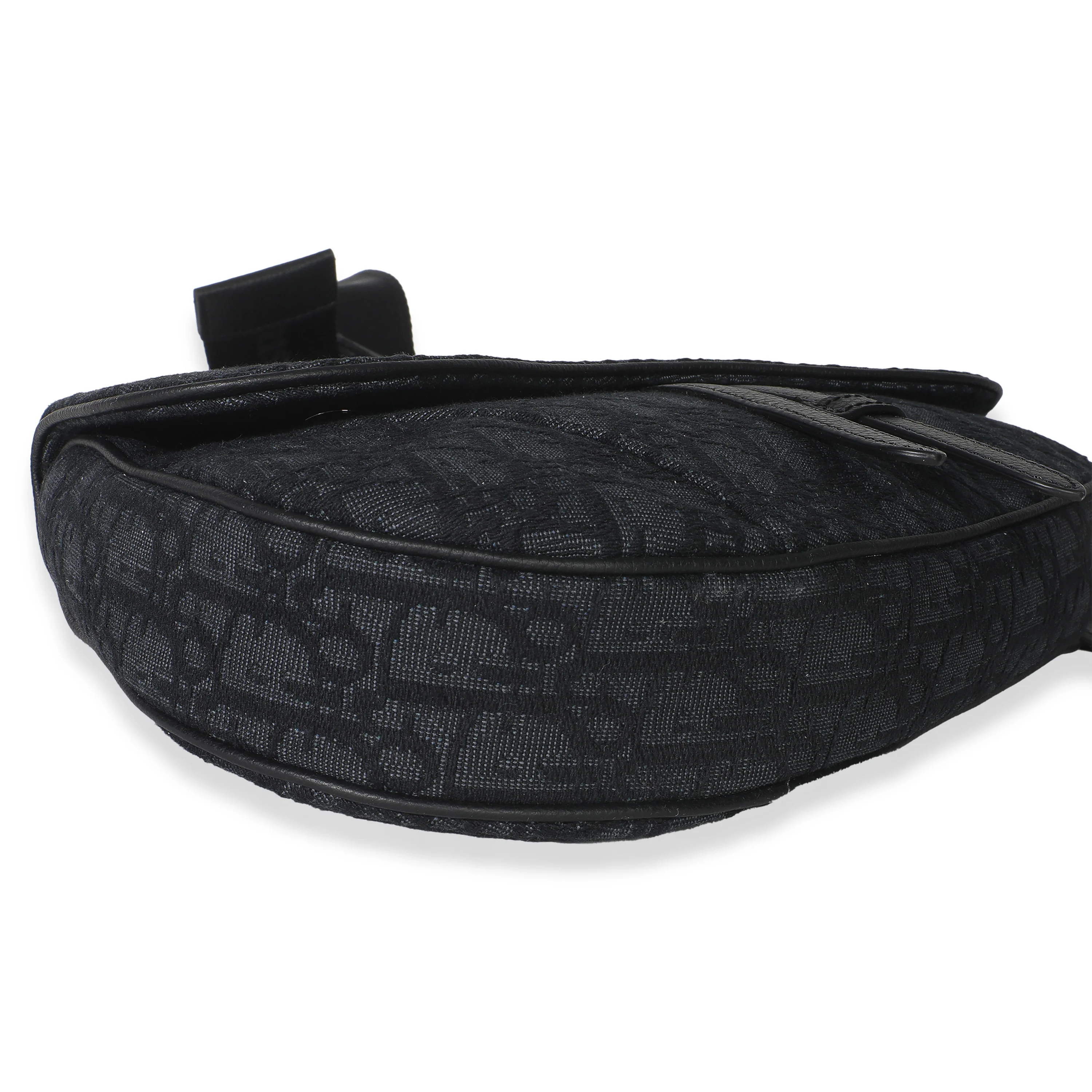 Black Oblique Jacquard Canvas Saddle Bag - Image 5