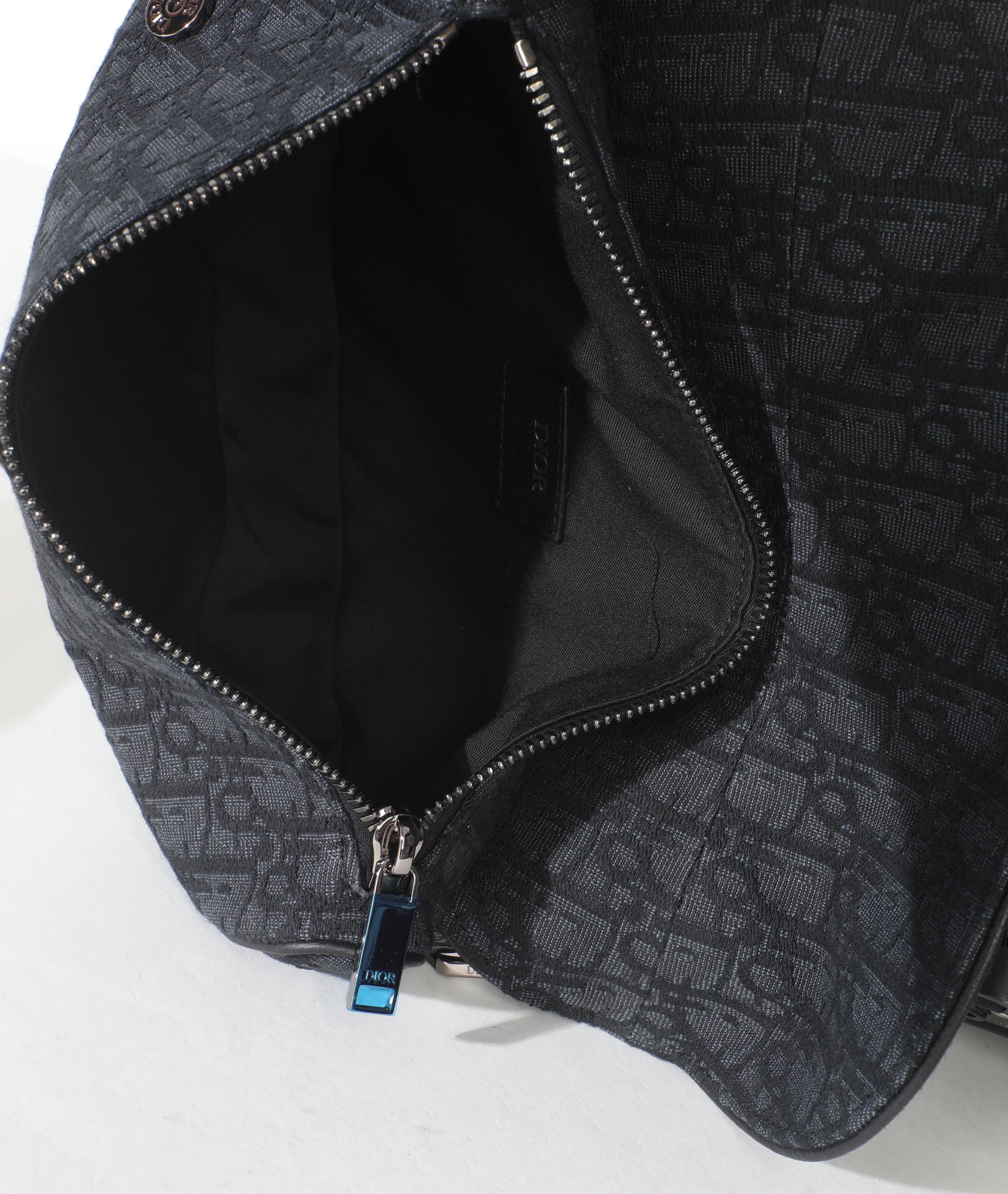 Black Oblique Jacquard Canvas Saddle Bag - Image 7