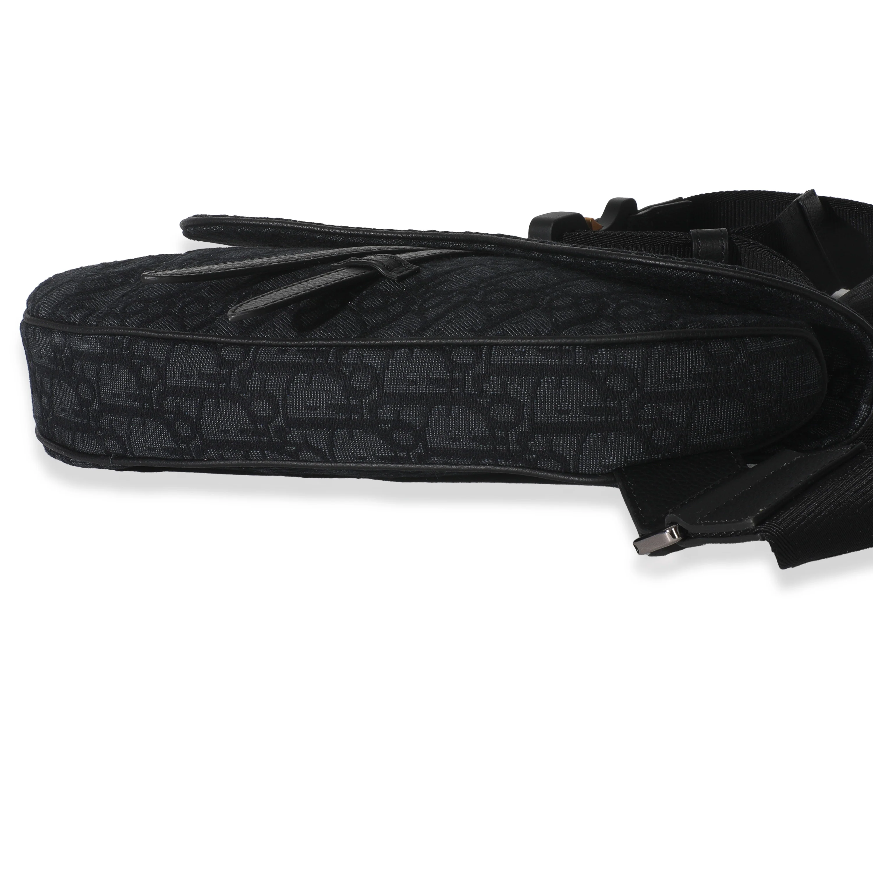Black Oblique Jacquard Canvas Saddle Bag - Image 6