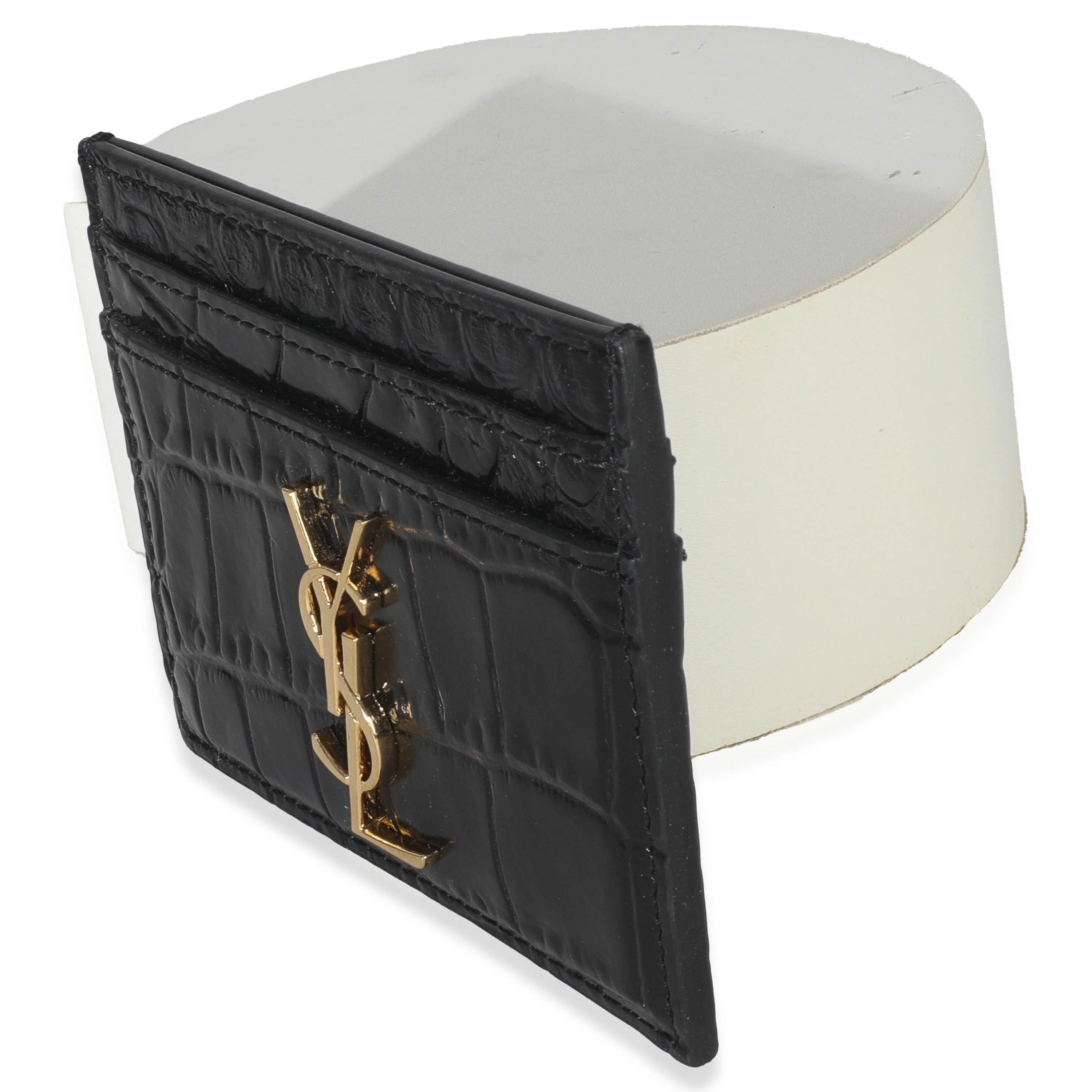 Black Croc Embossed Calfskin Logo Card Holder - Image 2