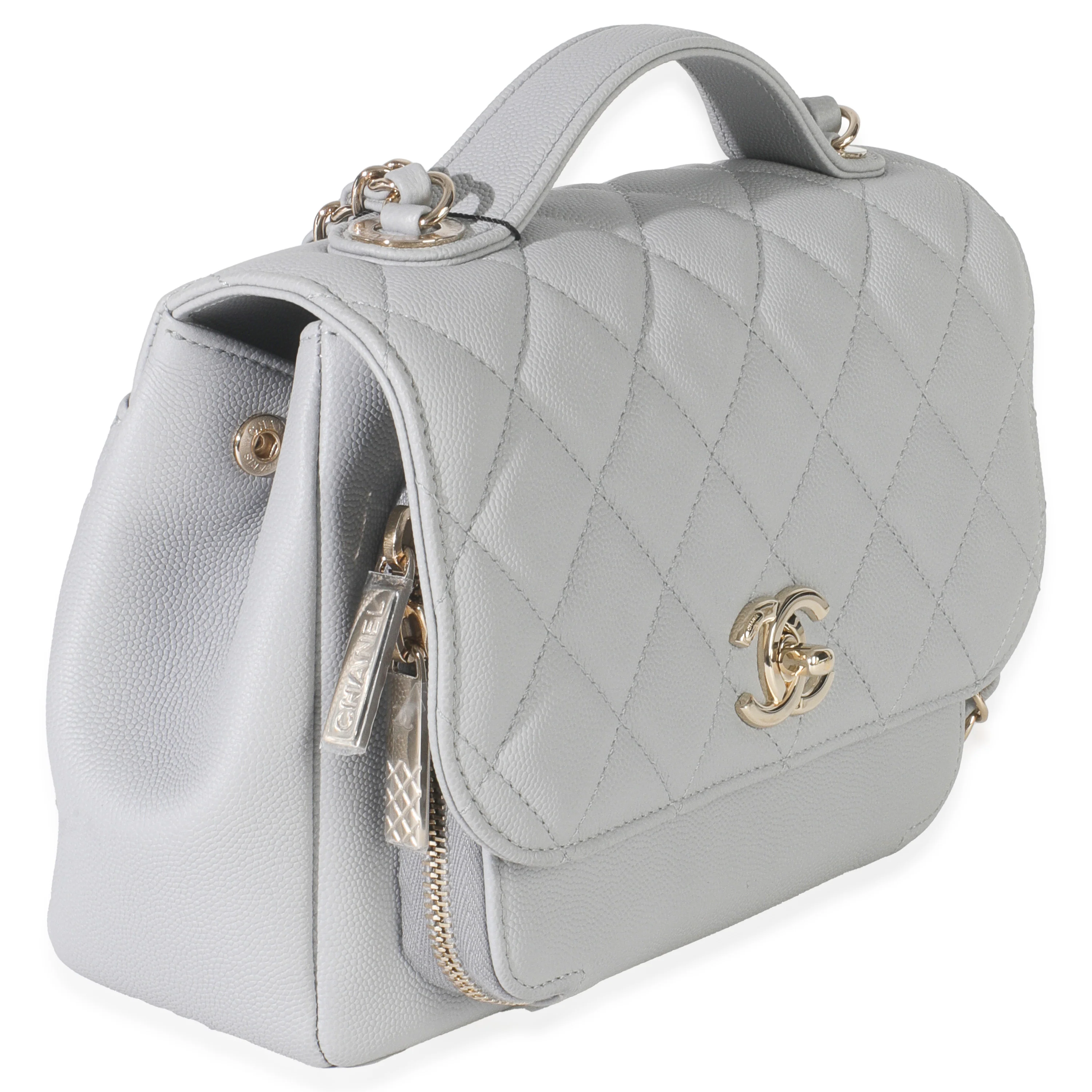 20P Grey Quilted Caviar Small Business Affinity Flap Handbag - Image 3