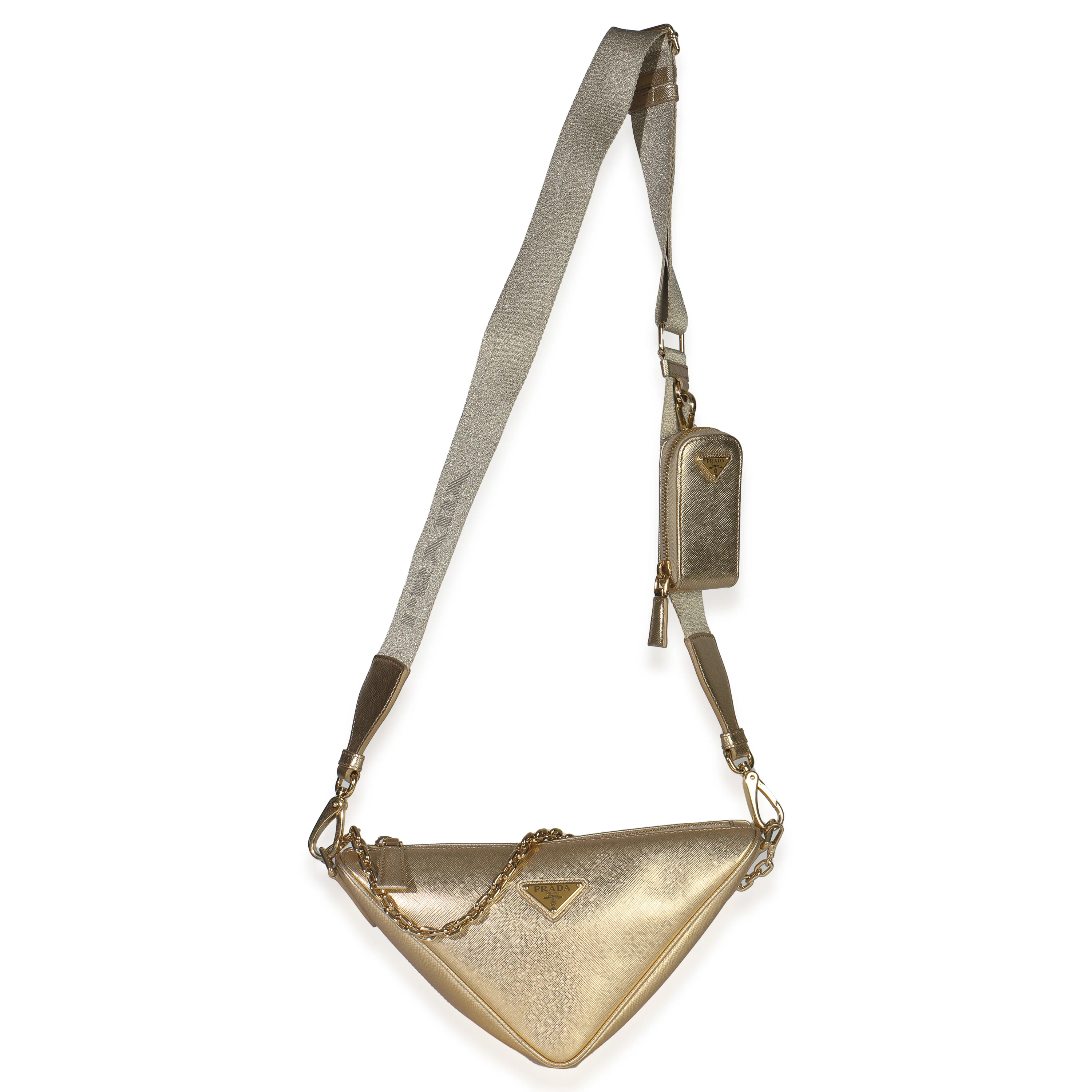 Platino Gold Saffiano Lux Triangle Shoulder Bag - Image 7