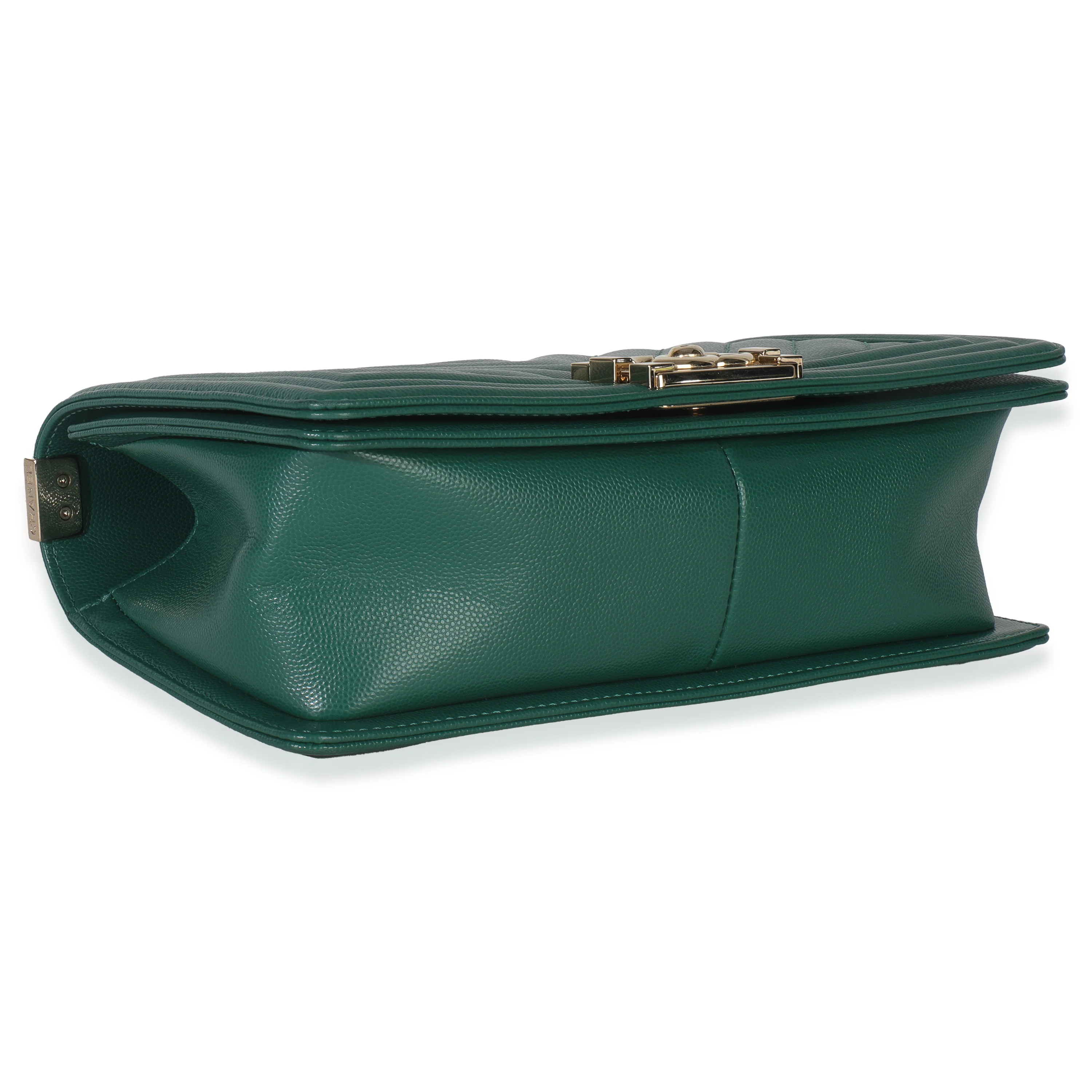 Dark Green Chevron Caviar Old Medium Boy Handbag - Image 6