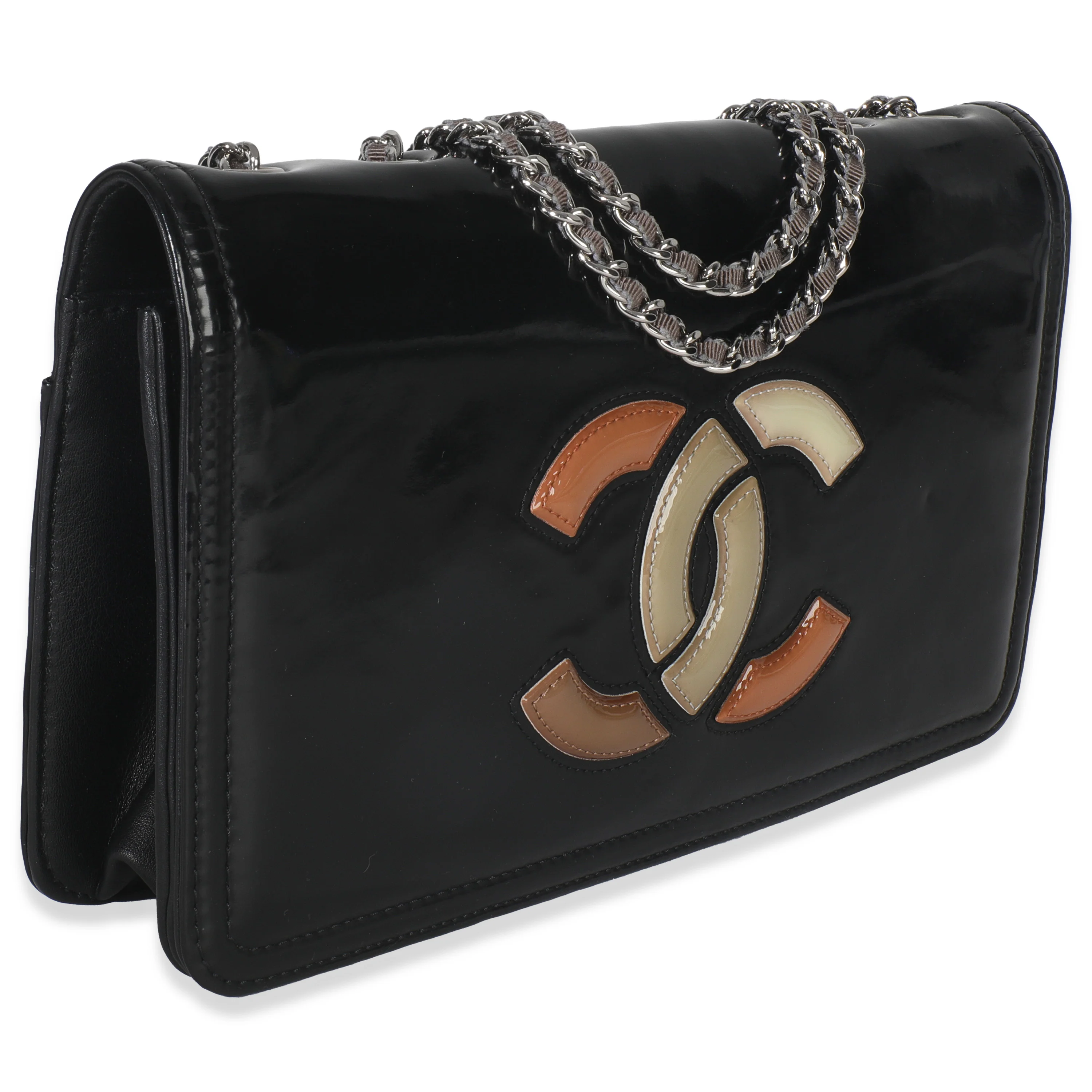 Black Patent CC Lipstick Flap Bag - Image 3