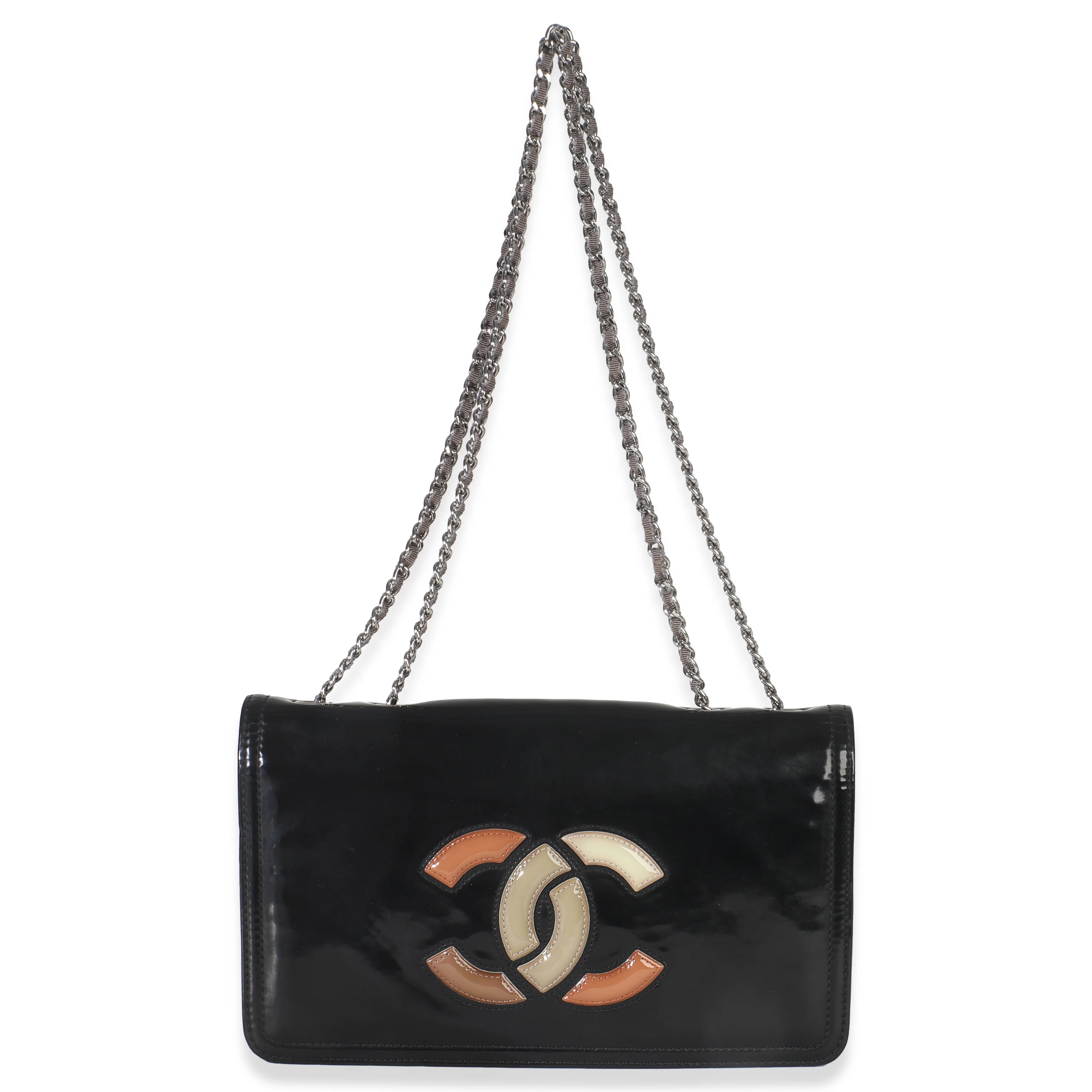 Black Patent CC Lipstick Flap Bag - Image 8