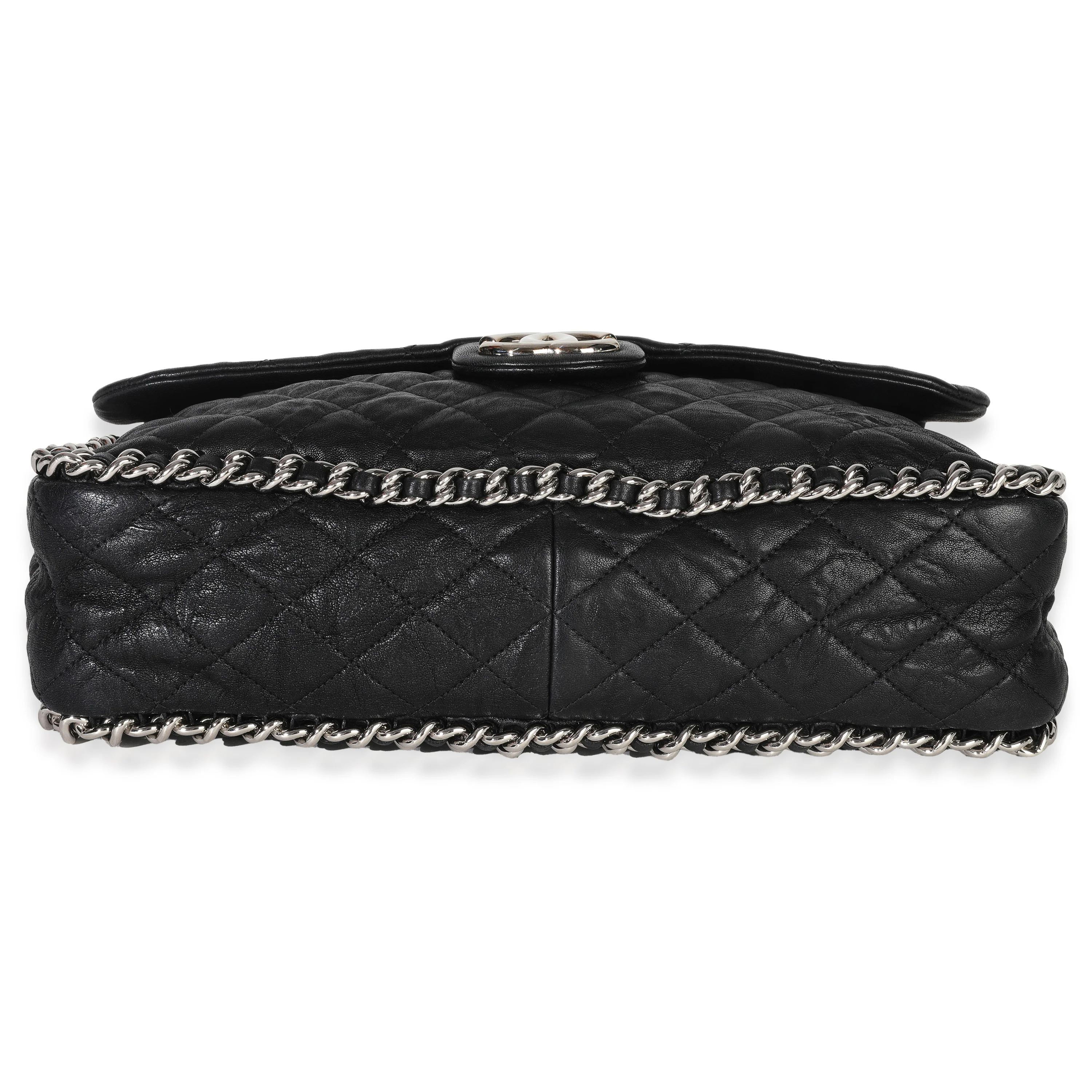Black Quilted Washed Lambskin Chain Around Maxi Flap Bag - Image 5