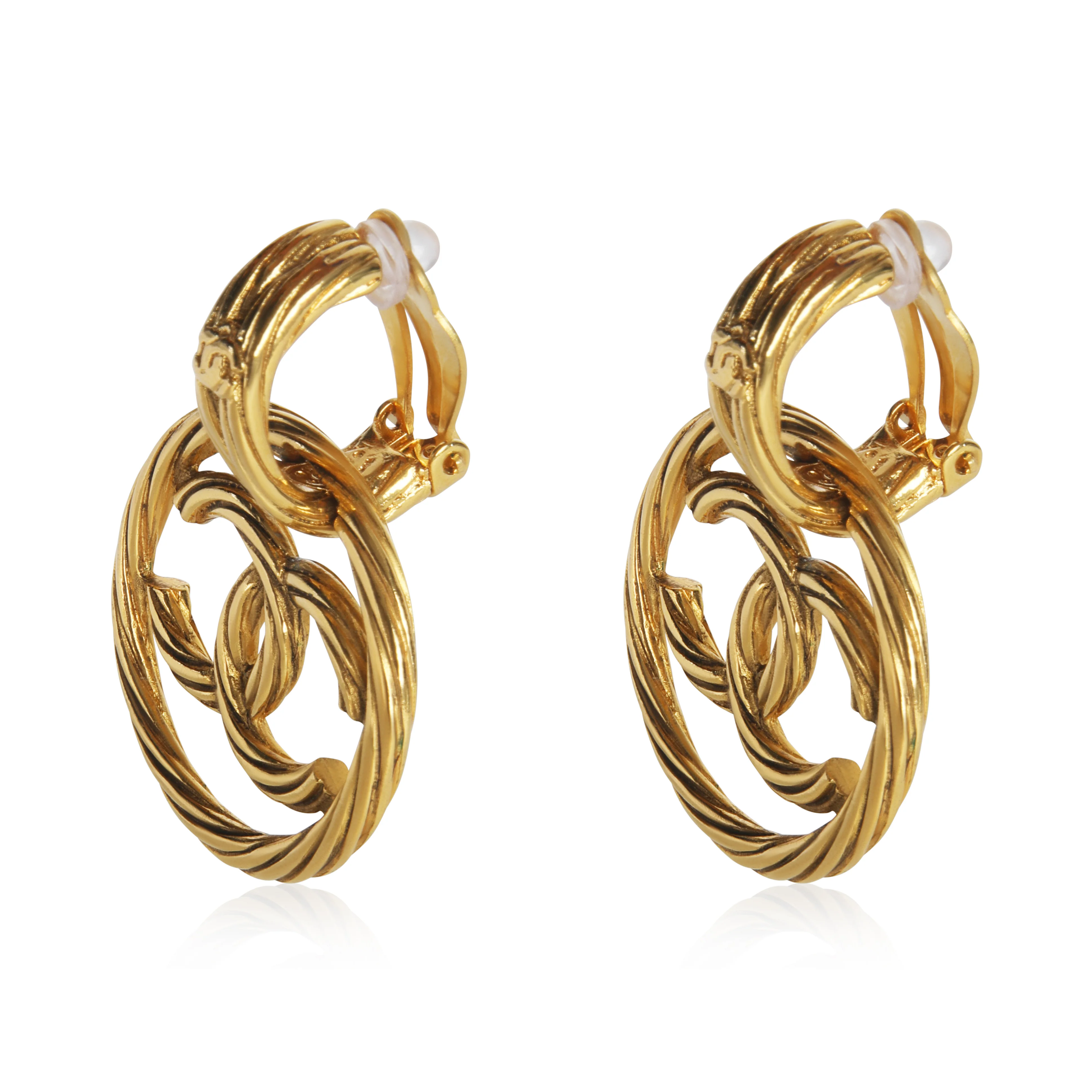 Gold-Plated  Vintage 1993 CC Drop Earrings - Image 2