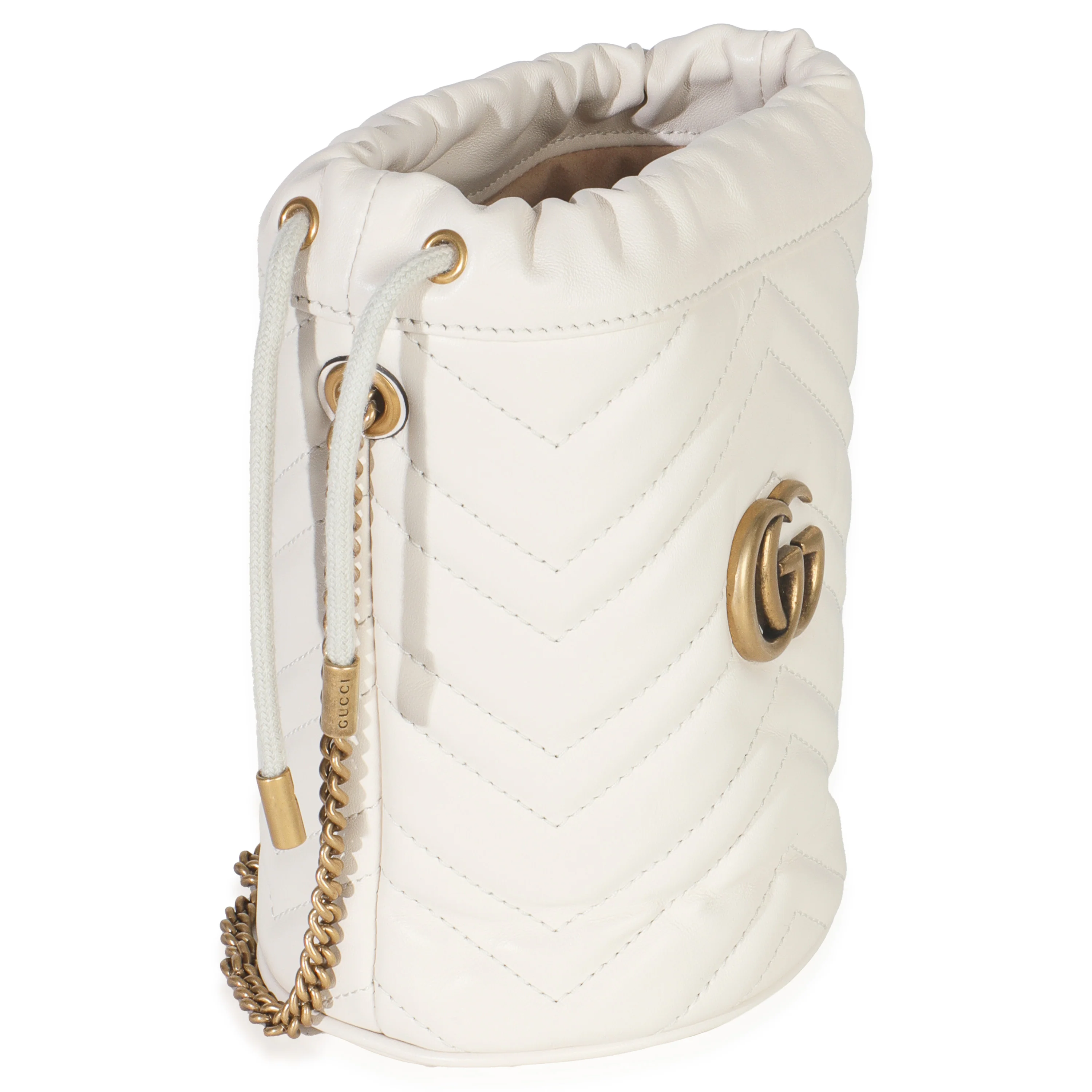White Matelasse Calfskin GG Marmont Bucket Bag - Image 3