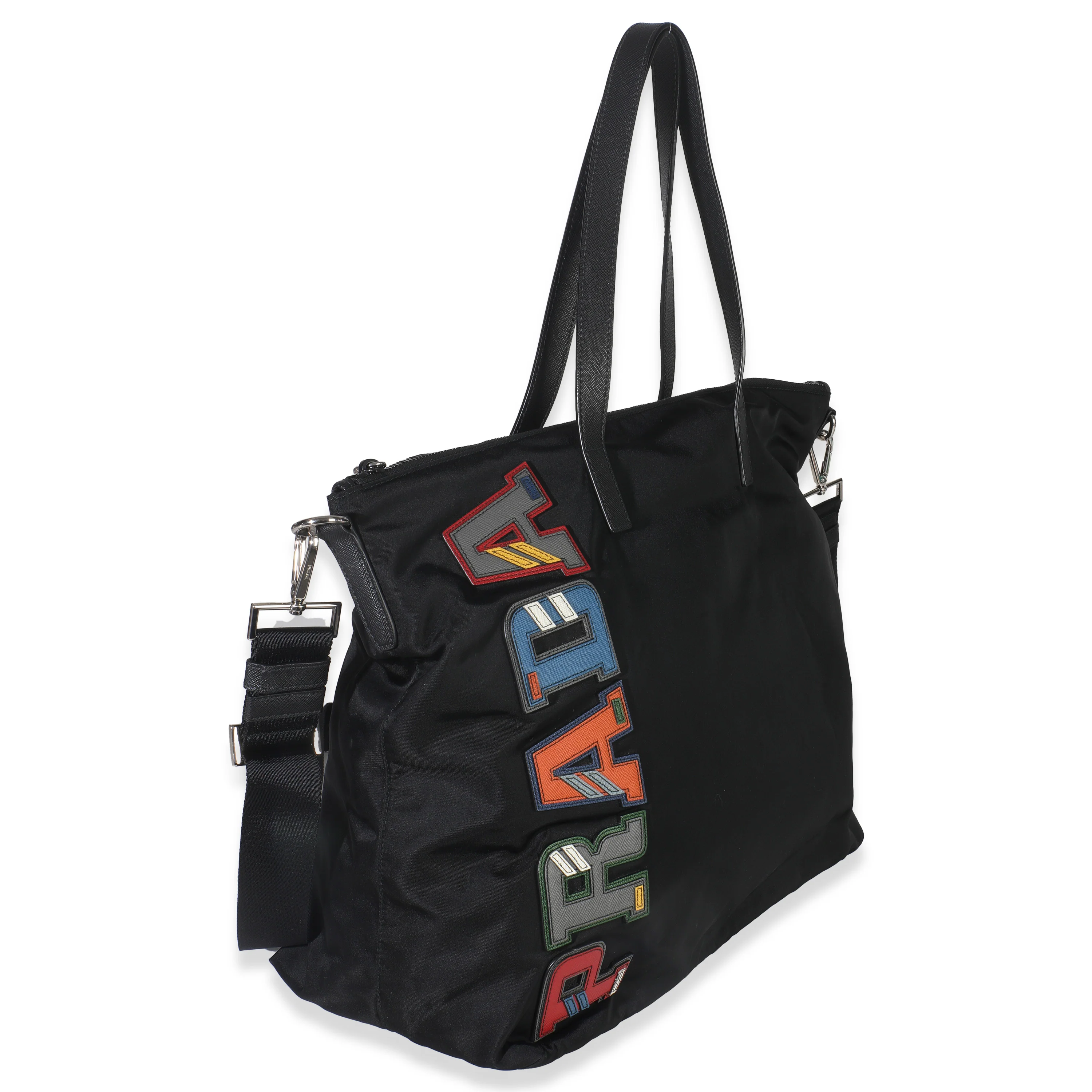 Black Nylon Multicolor Logo Patches Tote Bag - Image 3