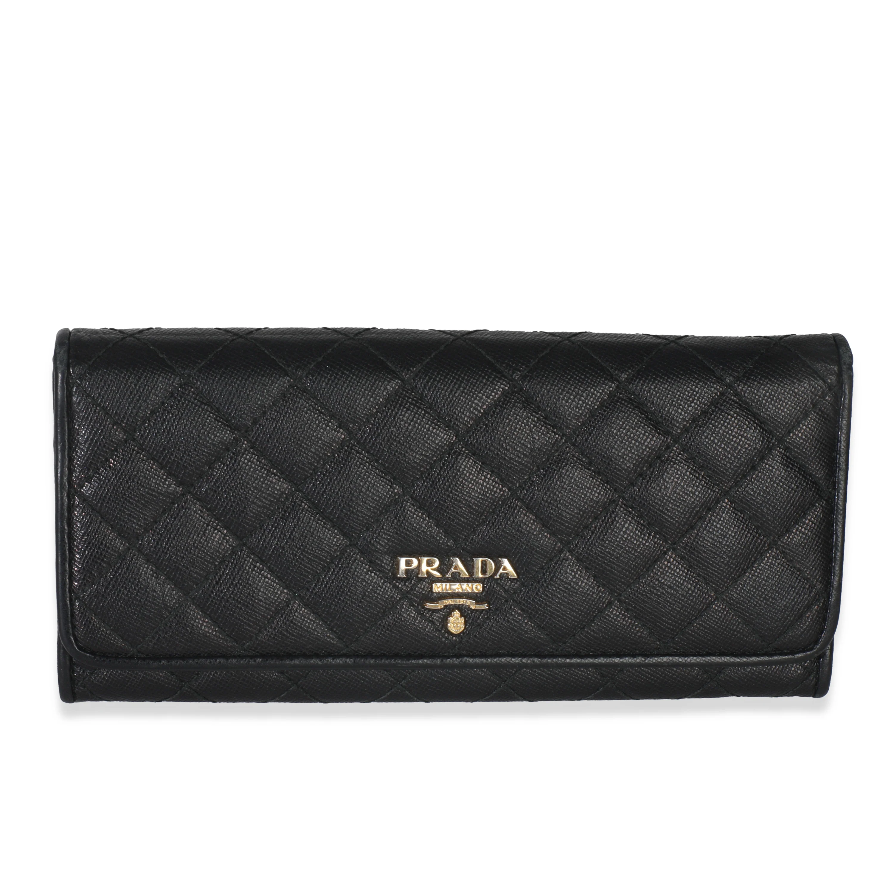 Black Quilted Leather Continental Flap Wallet
