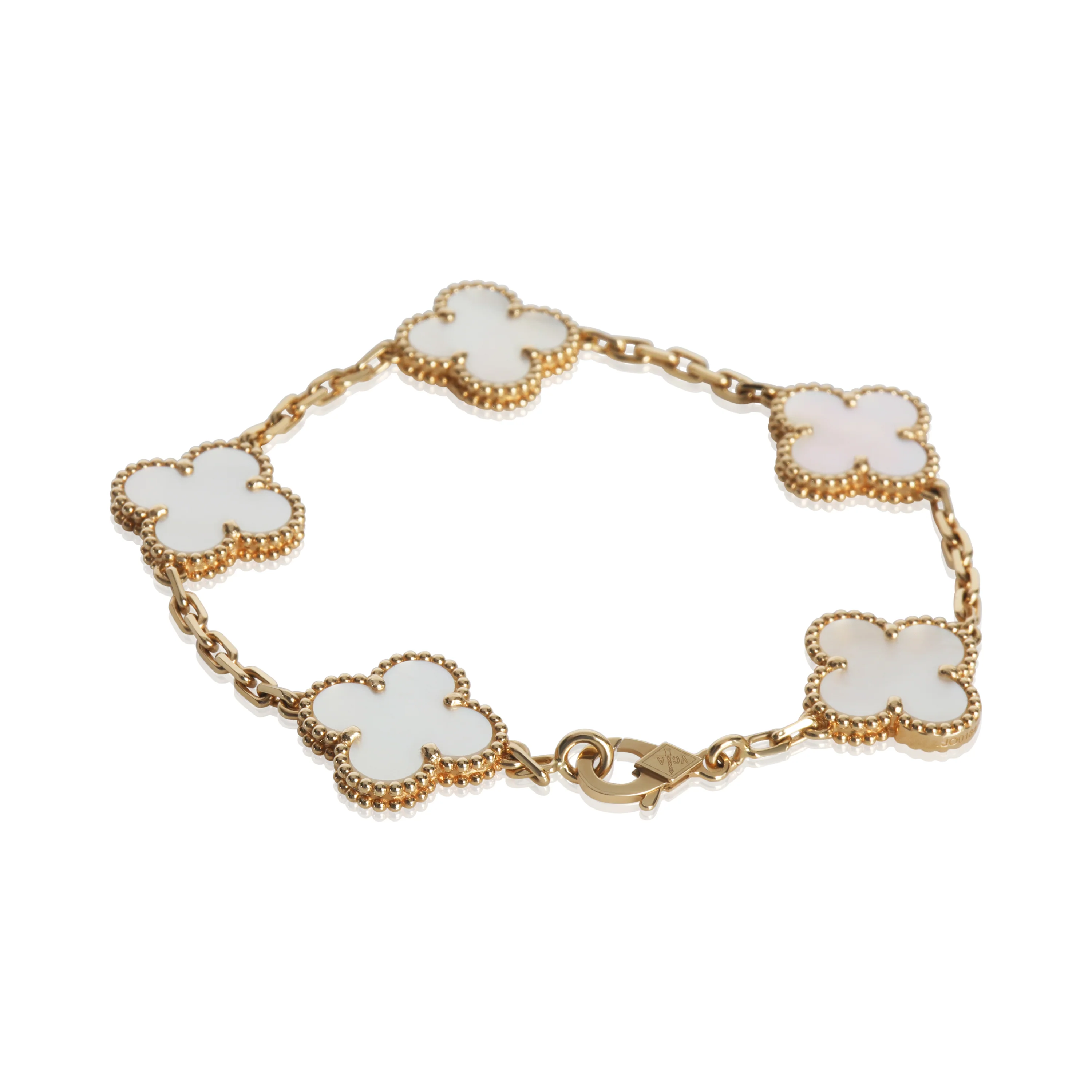 Yellow Gold Mother Of Pearl Vintage Alhambra Bracelet - Image 4