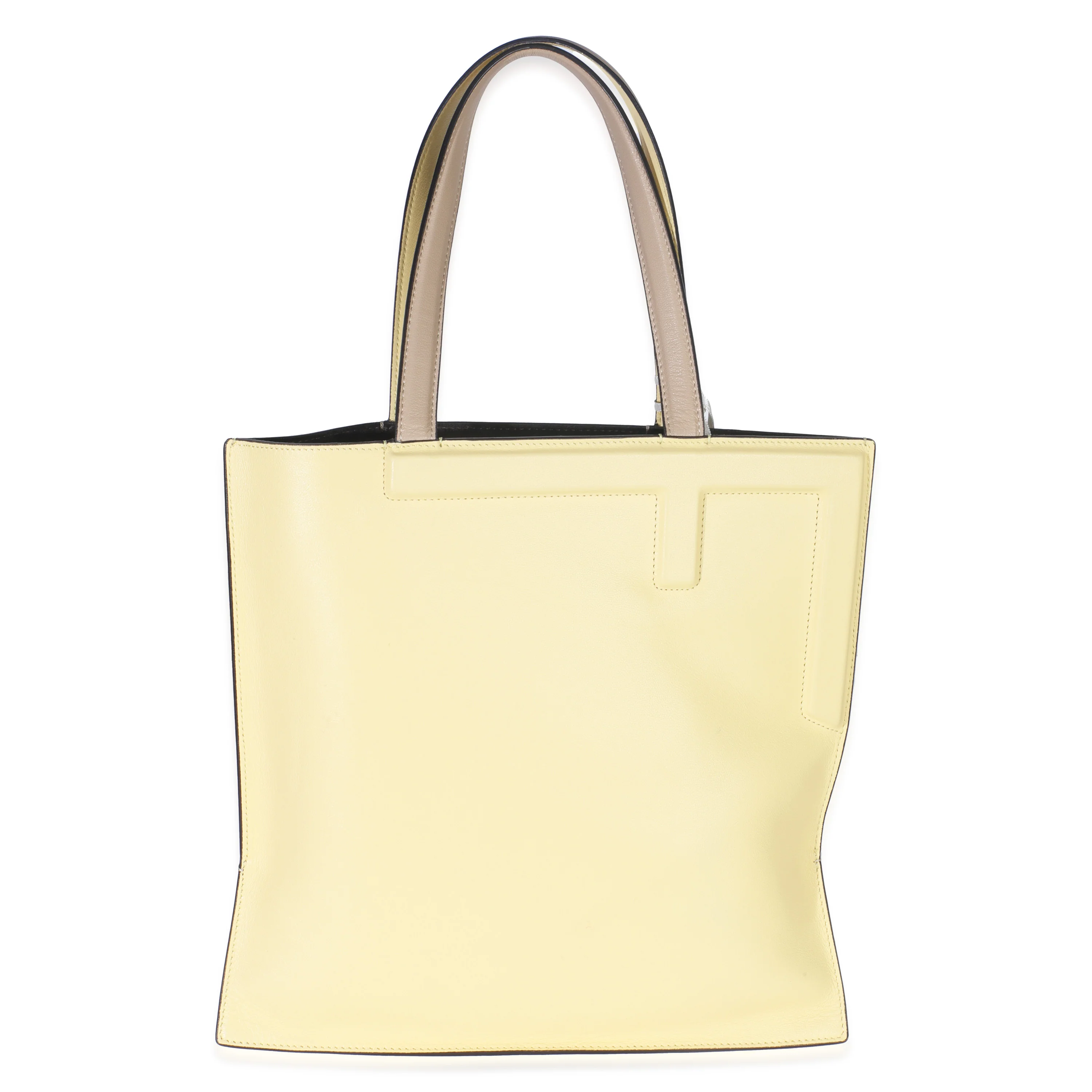 Beige Light Yellow Smooth Calfskin Medium Flip Tote
