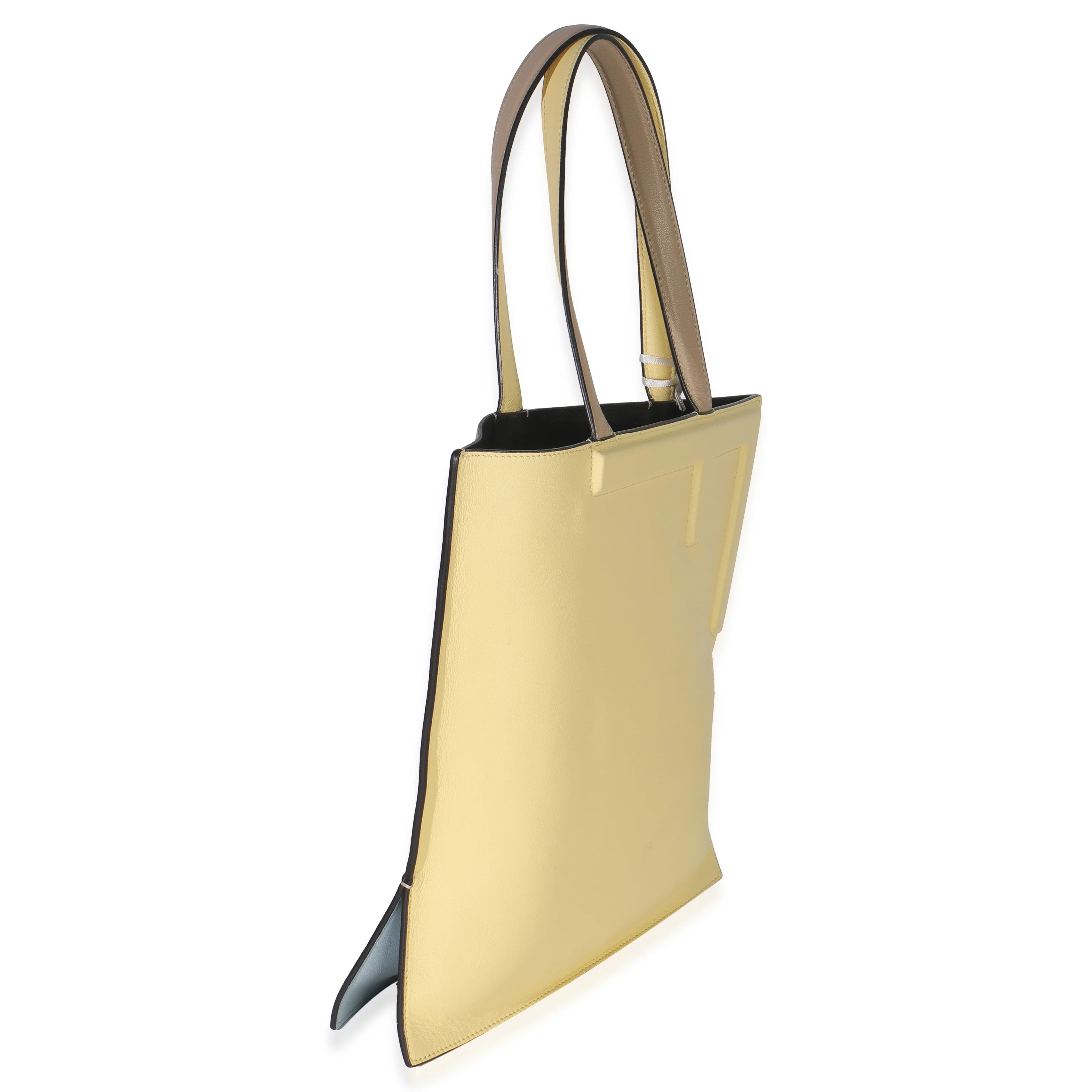 Beige Light Yellow Smooth Calfskin Medium Flip Tote - Image 3