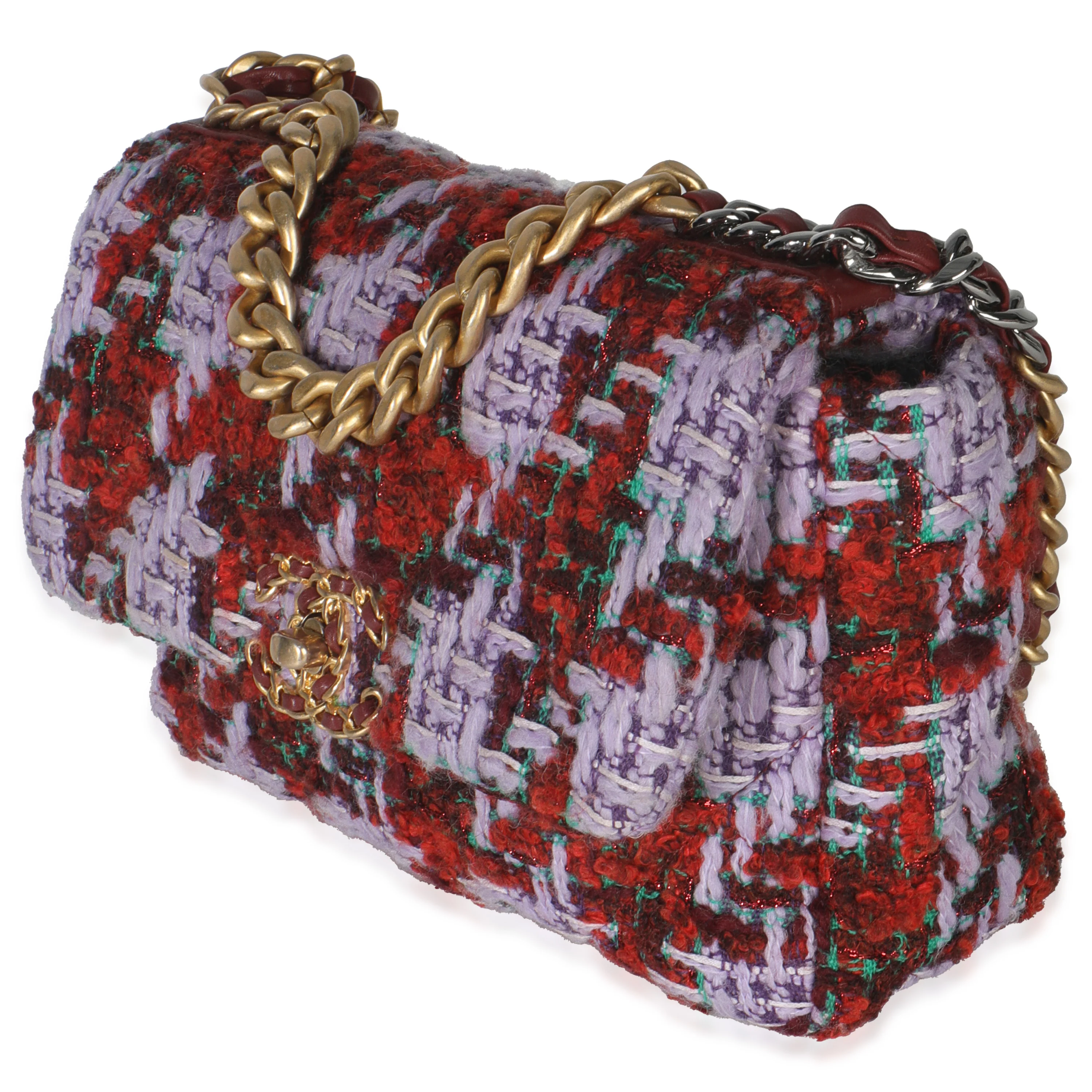 Purple Red Quilted Tweed Small Chanel 19 Flap Bag - Image 2