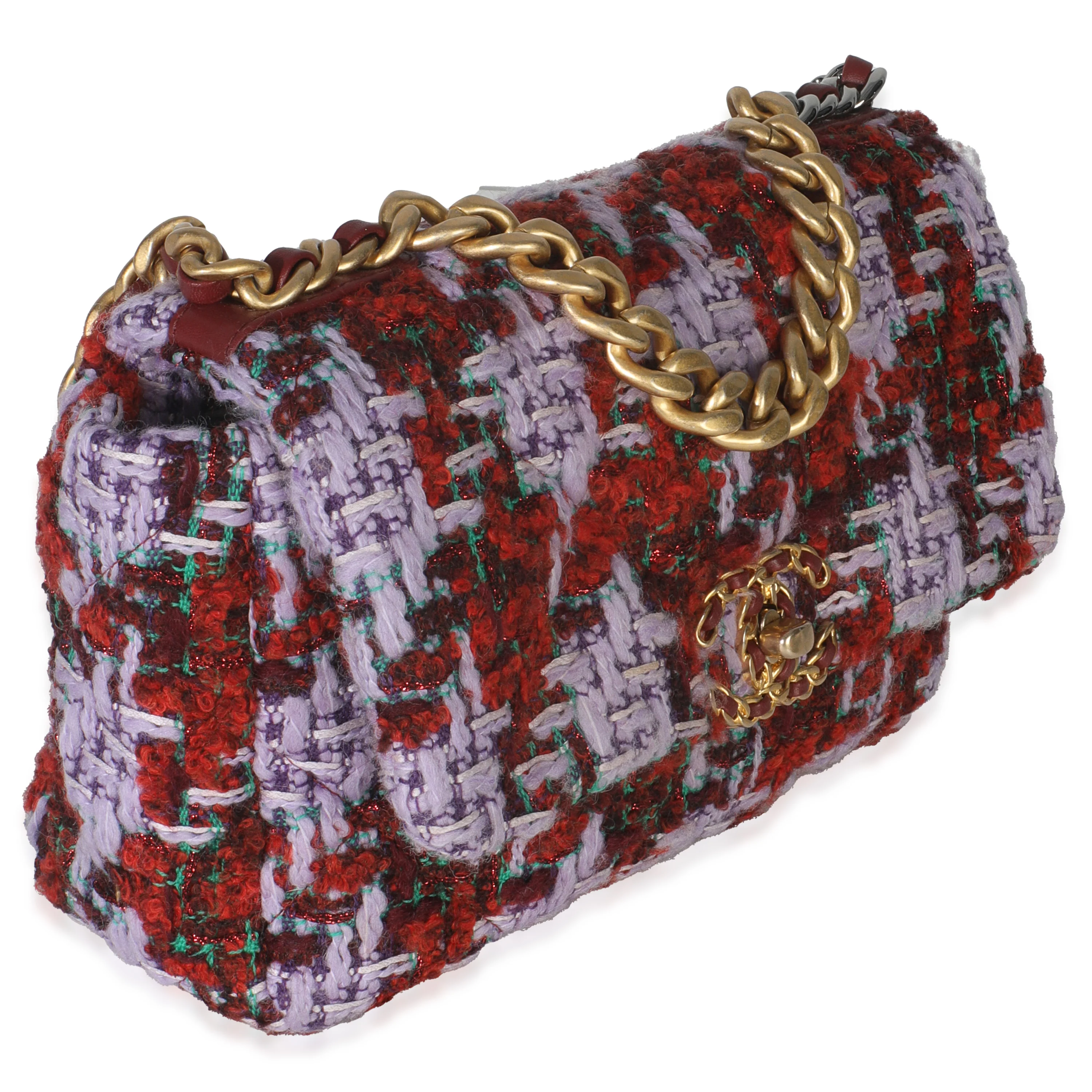 Purple Red Quilted Tweed Small Chanel 19 Flap Bag - Image 3
